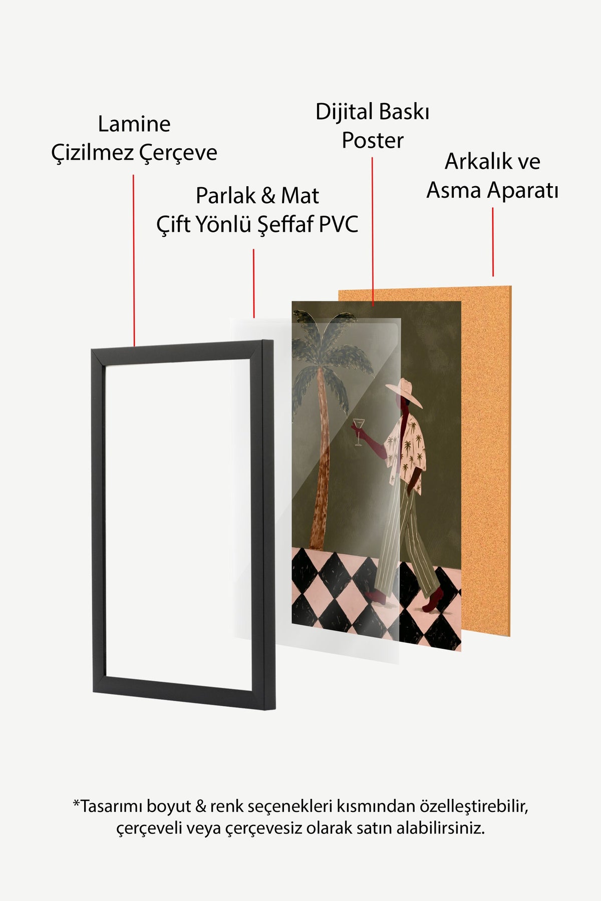 Palmiye Altında Yürüyen Figür Poster – Siyah Çerçeveli Tablo