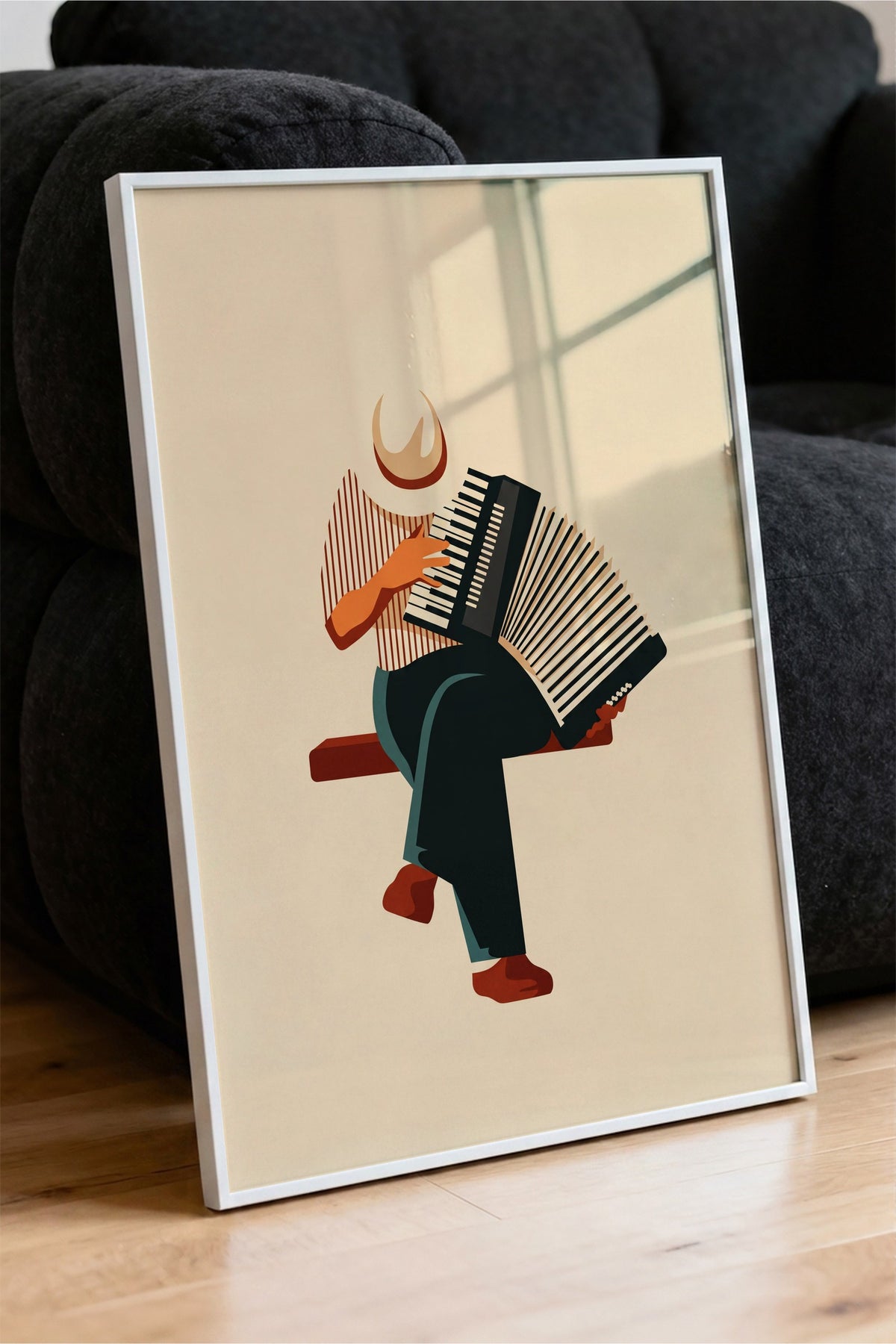 Akordeon Çalan Figür Poster – Beyaz Çerçeveli Tablo
