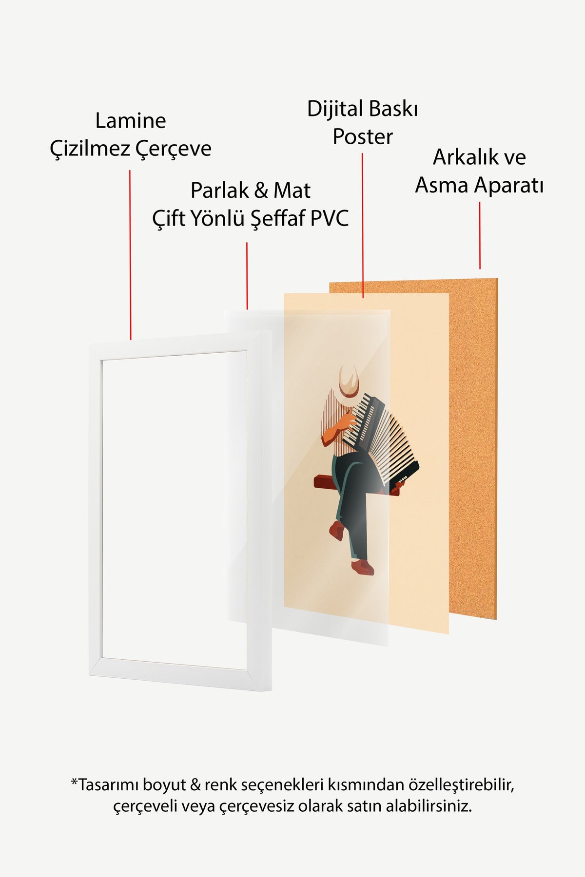 Akordeon Çalan Figür Poster – Beyaz Çerçeveli Tablo