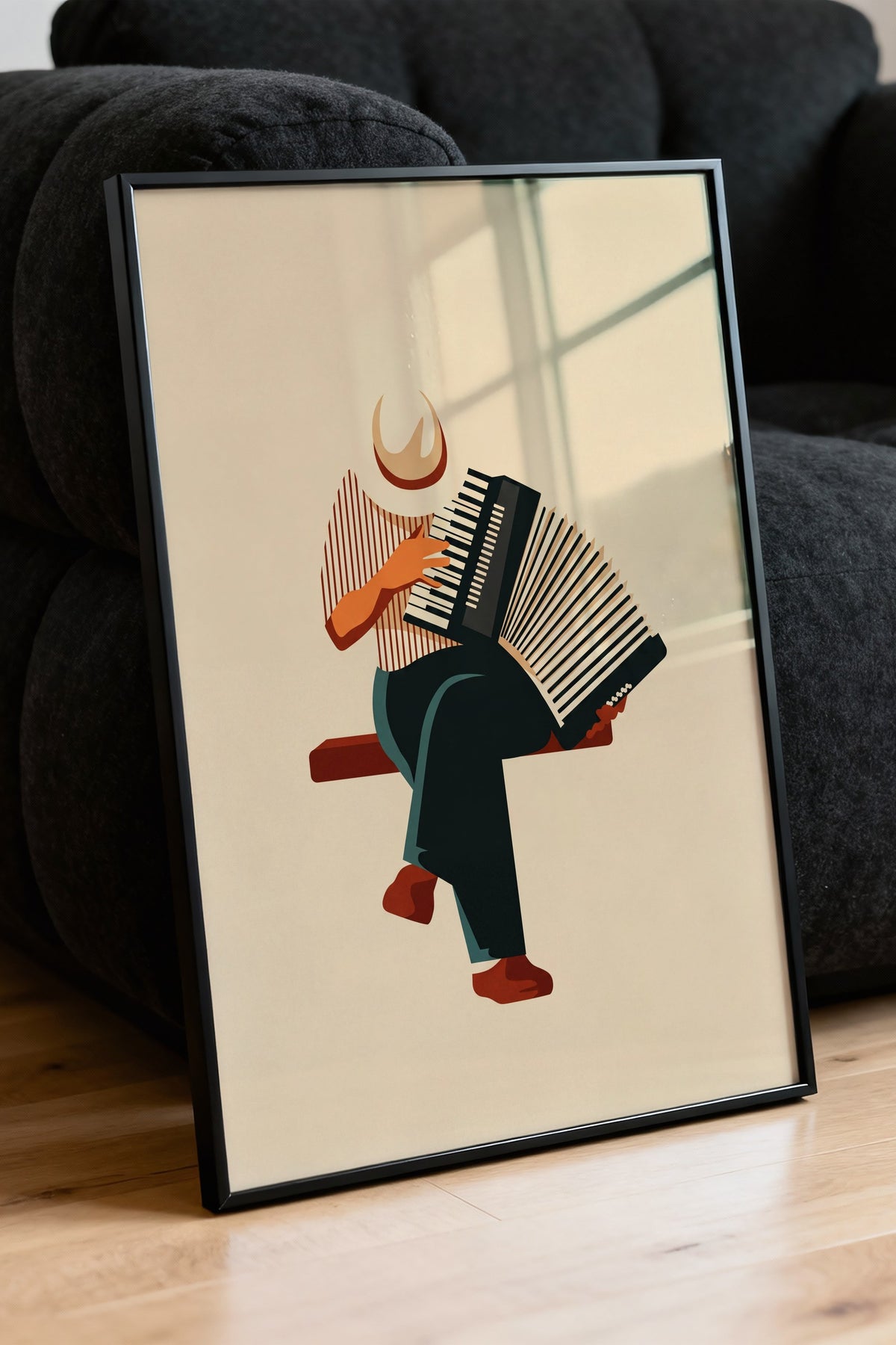 Akordeon Çalan Figür Poster – Siyah Çerçeveli Tablo