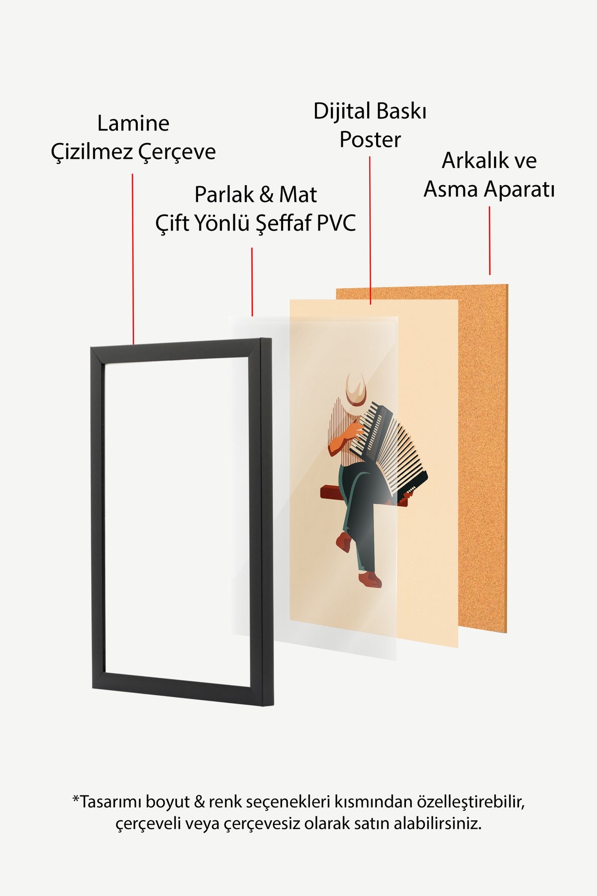 Akordeon Çalan Figür Poster – Siyah Çerçeveli Tablo