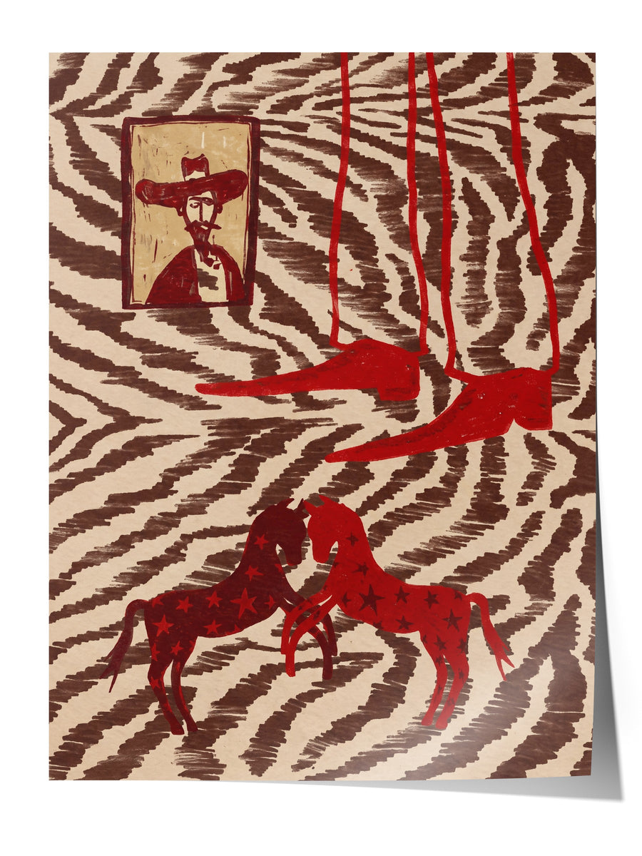 Zebra Desenli Atlar ve Portre Çerçevesiz Poster