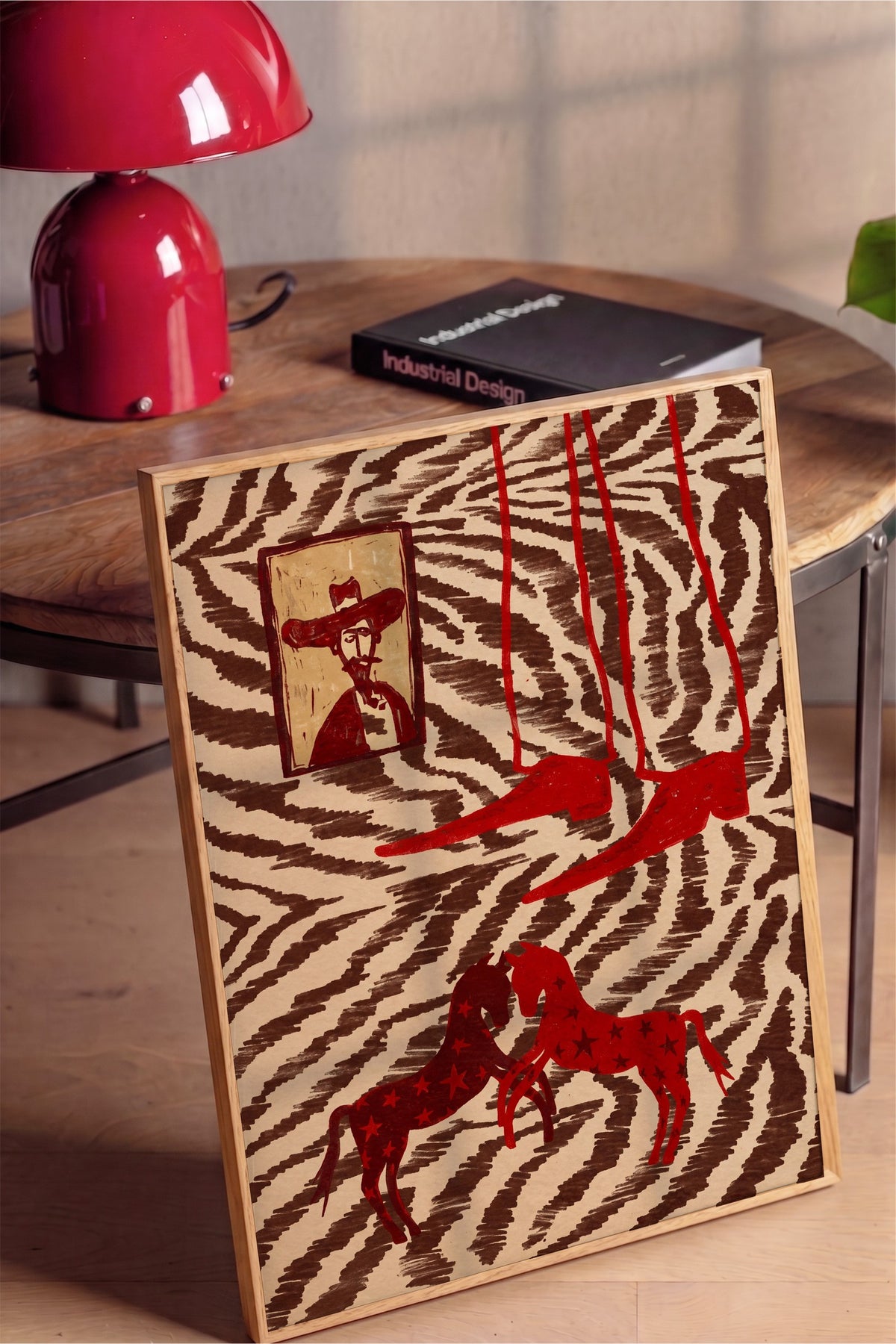 Zebra Desenli Atlar ve Portre Poster – Ahşap Çerçeveli Tablo