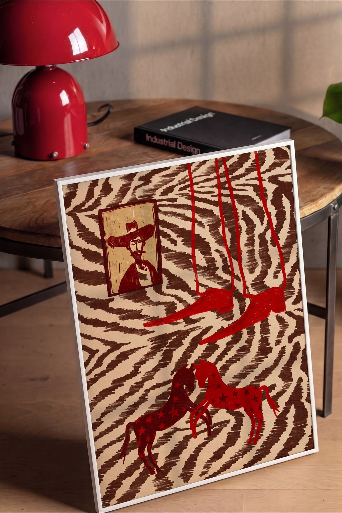 Zebra Desenli Atlar ve Portre Poster – Beyaz Çerçeveli Tablo