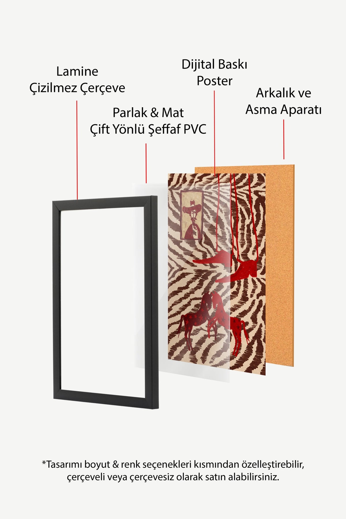 Zebra Desenli Atlar ve Portre Poster – Siyah Çerçeveli Tablo