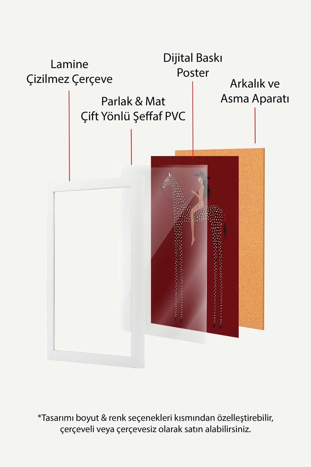 At Üzerinde Kadın Figürü Poster – Beyaz Çerçeveli Tablo