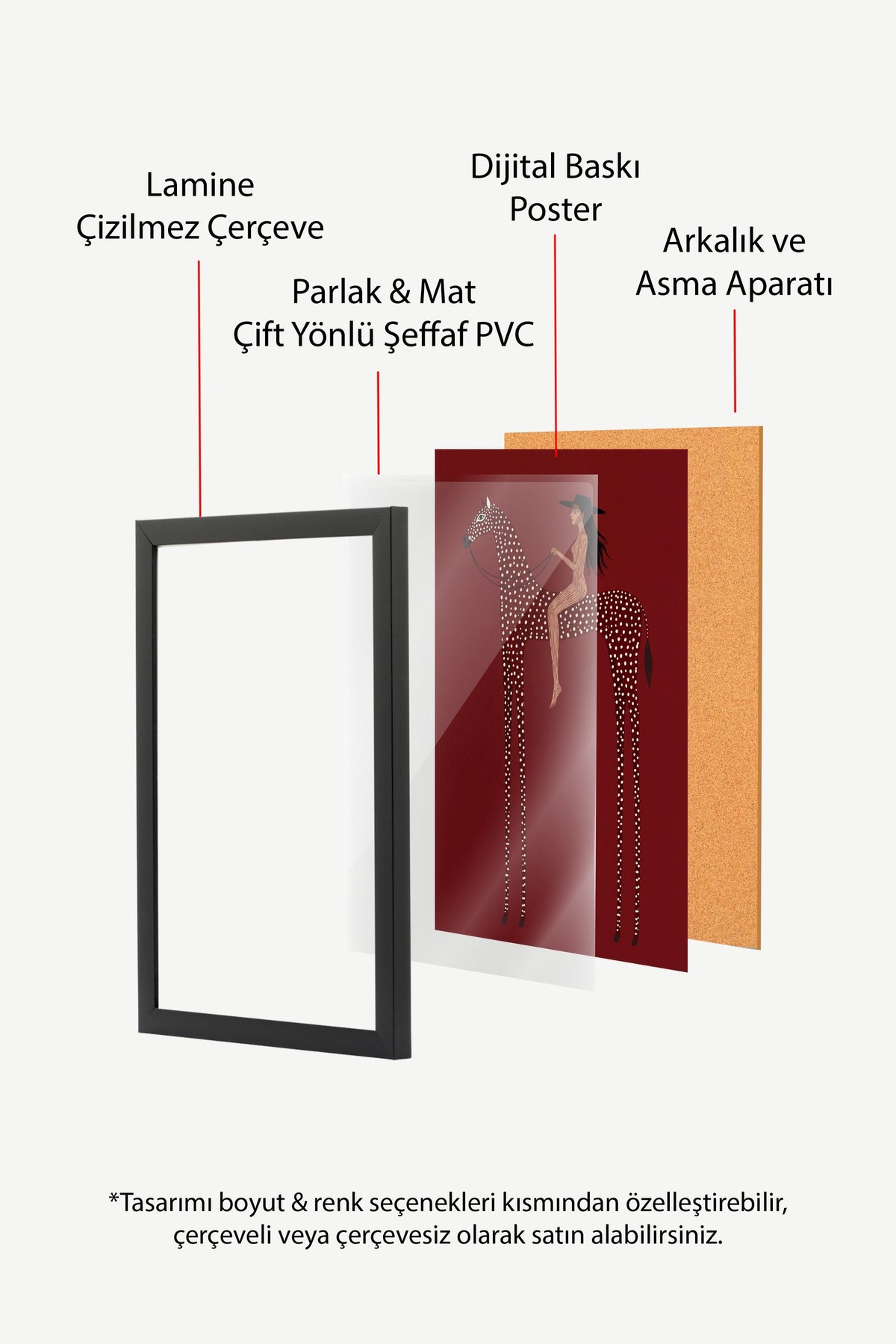 At Üzerinde Kadın Figürü Poster – Siyah Çerçeveli Tablo