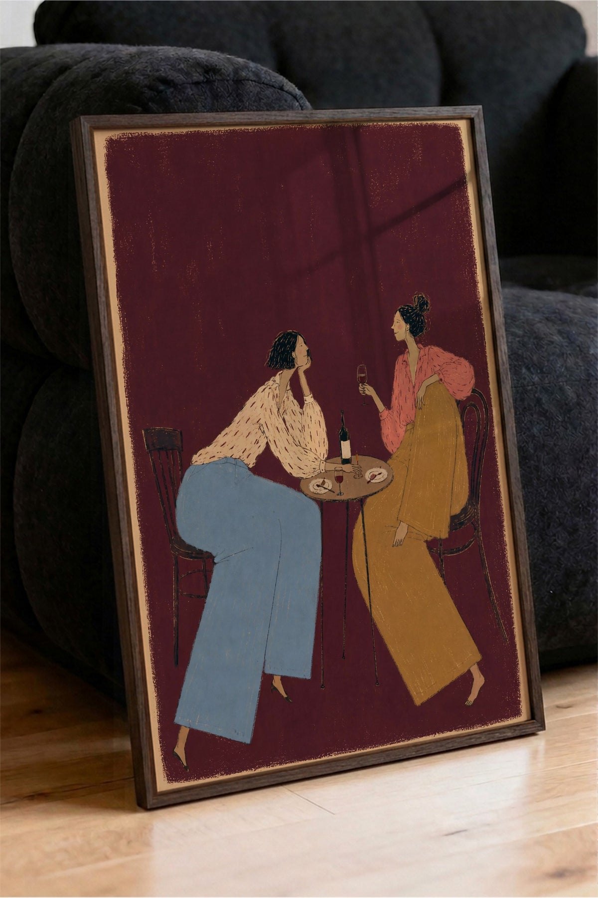 Sohbet Eden Kadınlar Poster – Kahverengi Çerçeveli Tablo
