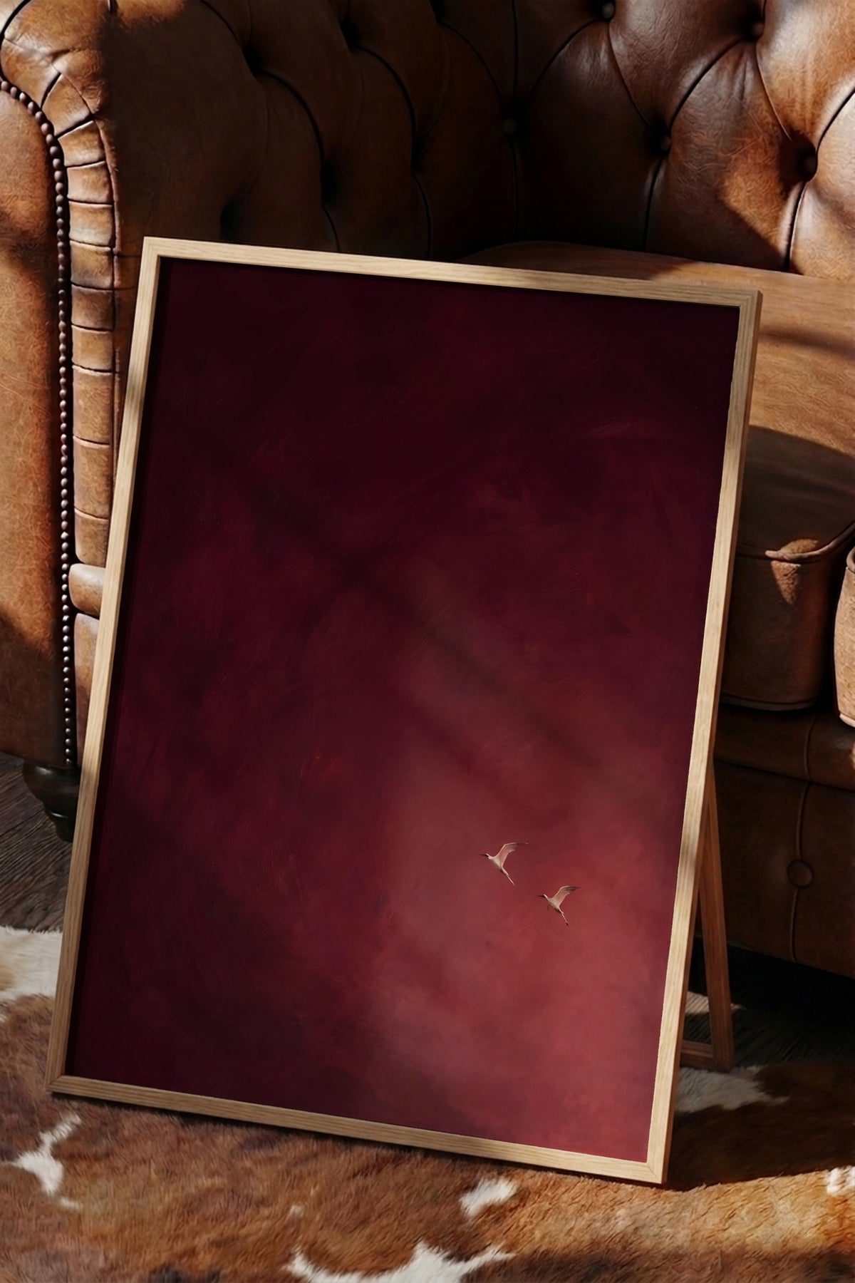 Kızıl Gökyüzünde Uçan Kuşlar Poster – Ahşap Çerçeveli Tablo