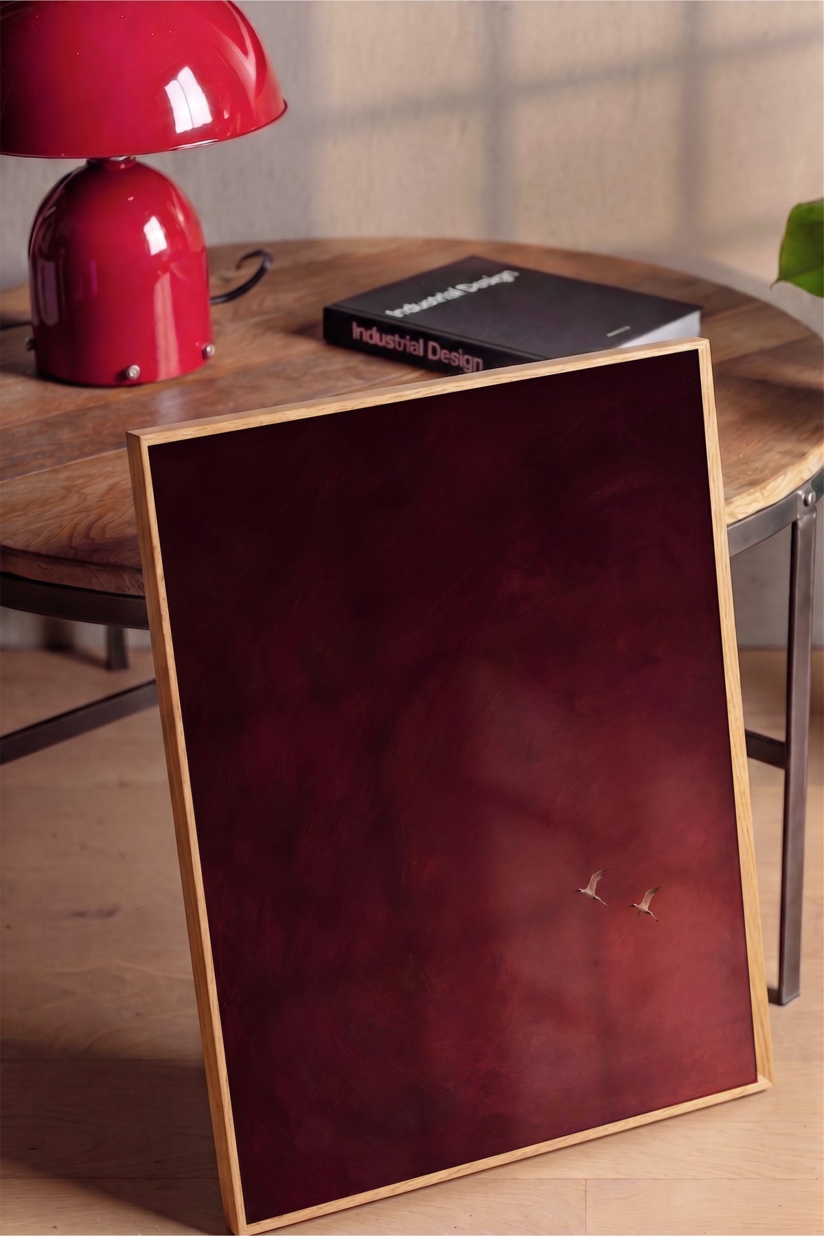 Kızıl Gökyüzünde Uçan Kuşlar Poster – Ahşap Çerçeveli Tablo