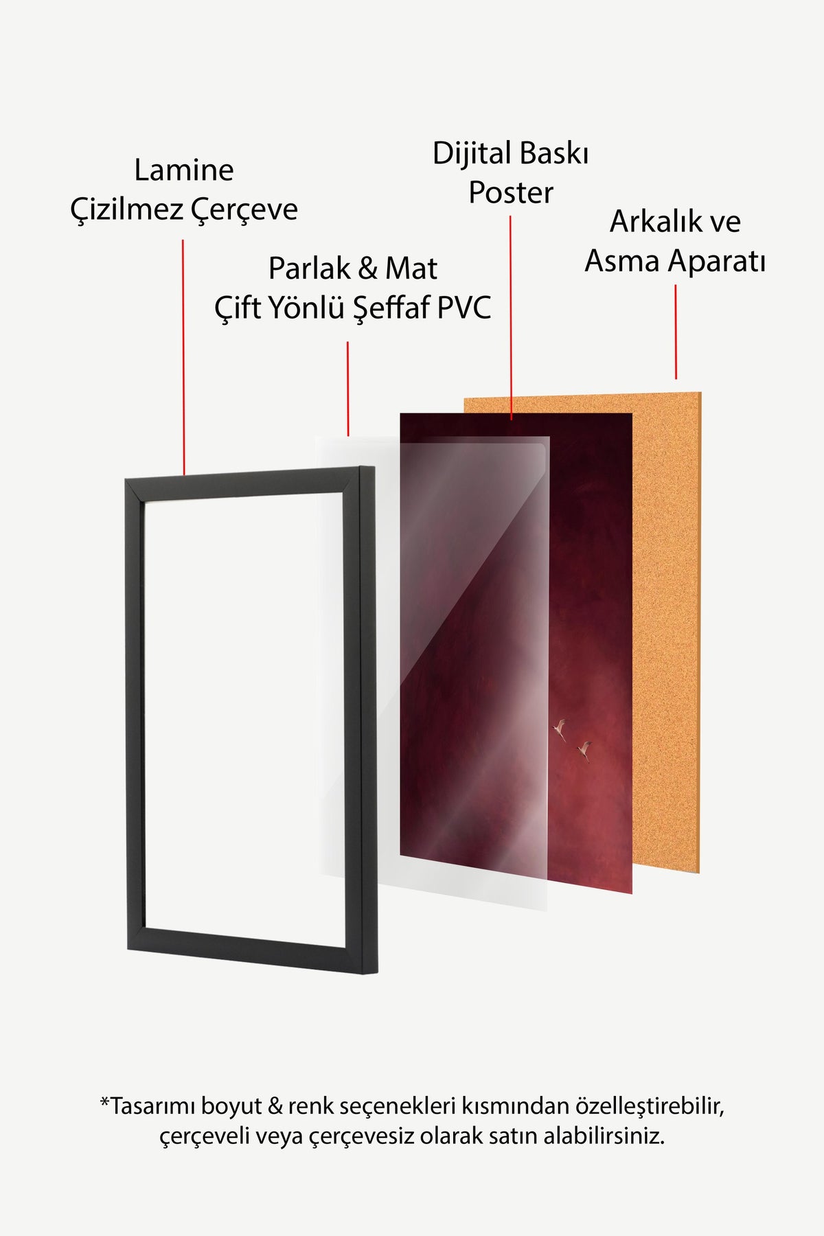 Kızıl Gökyüzünde Uçan Kuşlar Poster – Siyah Çerçeveli Tablo