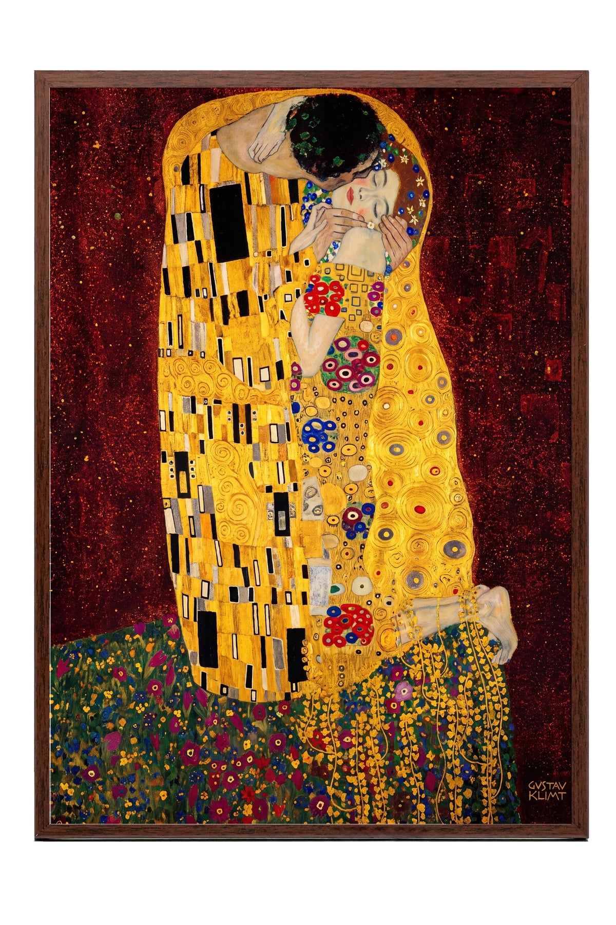Klimt Öpücük Poster – Kahverengi Çerçeveli Tablo