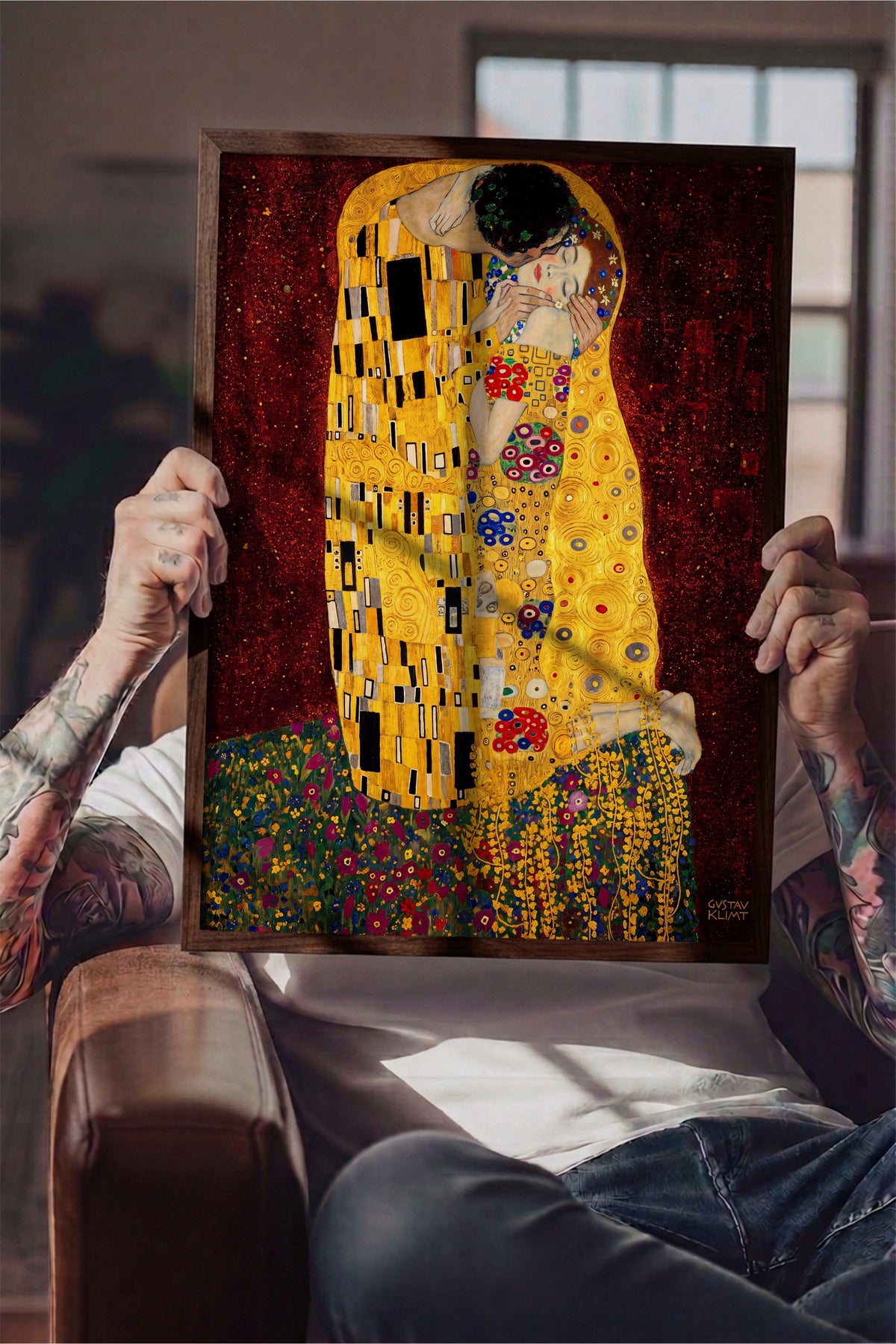 Klimt Öpücük Poster – Kahverengi Çerçeveli Tablo