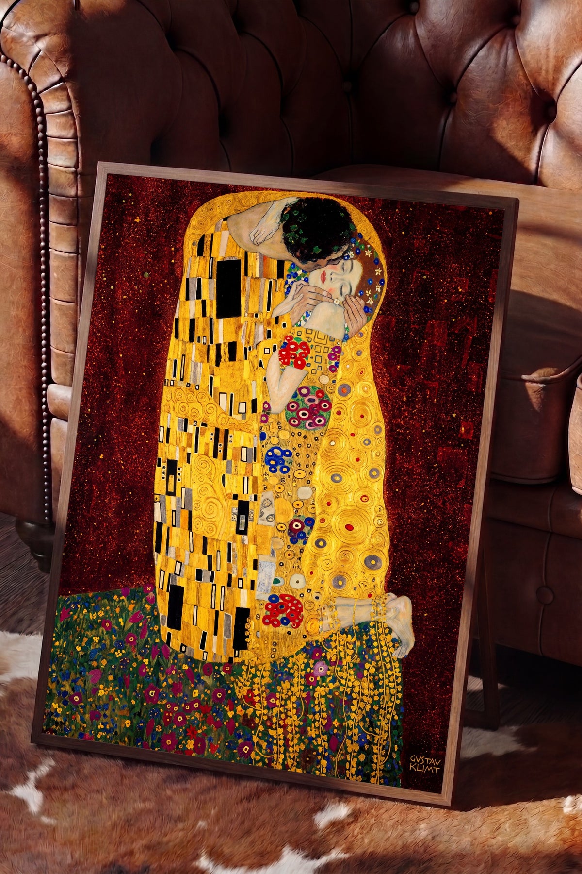 Klimt Öpücük Poster – Kahverengi Çerçeveli Tablo