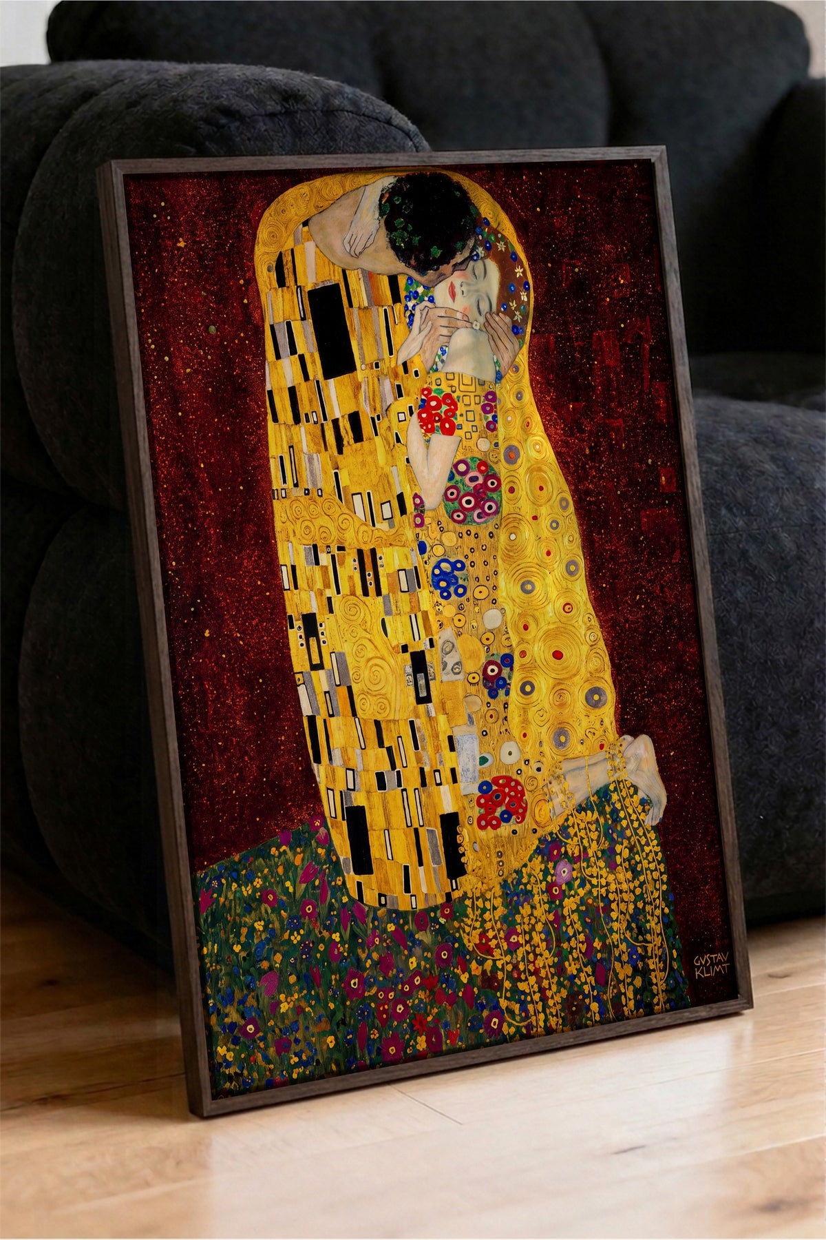 Klimt Öpücük Poster – Kahverengi Çerçeveli Tablo