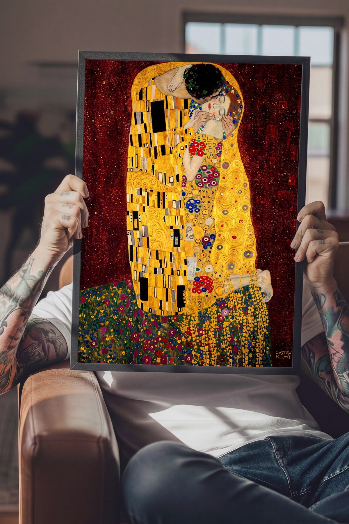 Klimt Öpücük Poster – Siyah Çerçeveli Tablo