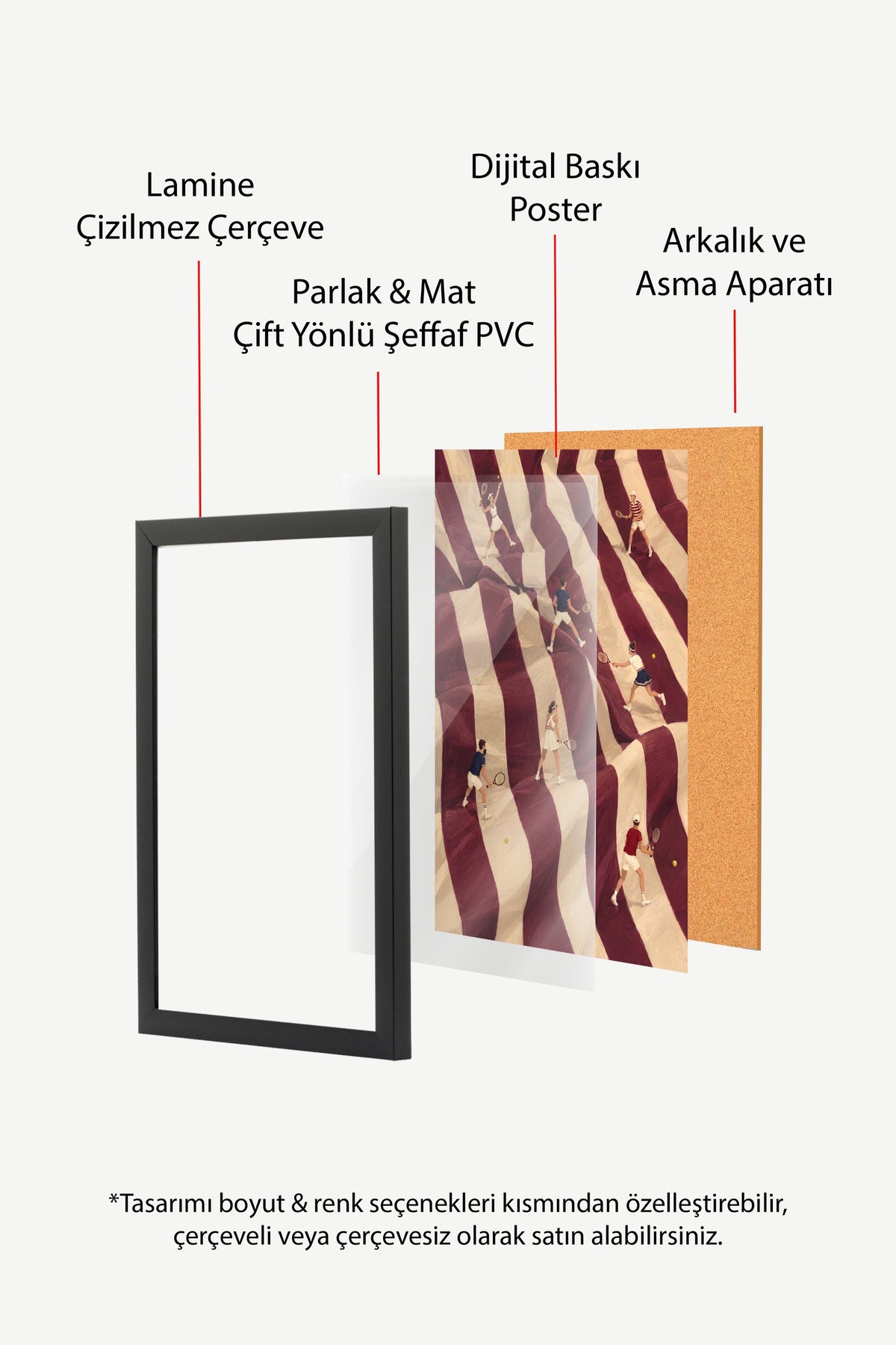Çizgili Zemin Üzerinde Tenis Oyuncuları Poster – Siyah Çerçeveli Tablo