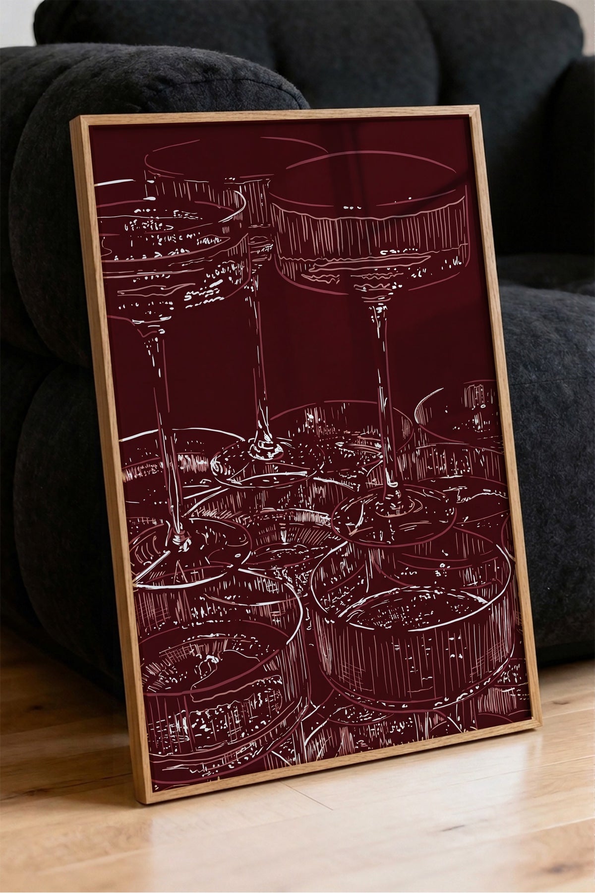 Zarif Bardak Deseni Poster – Ahşap Çerçeveli Tablo
