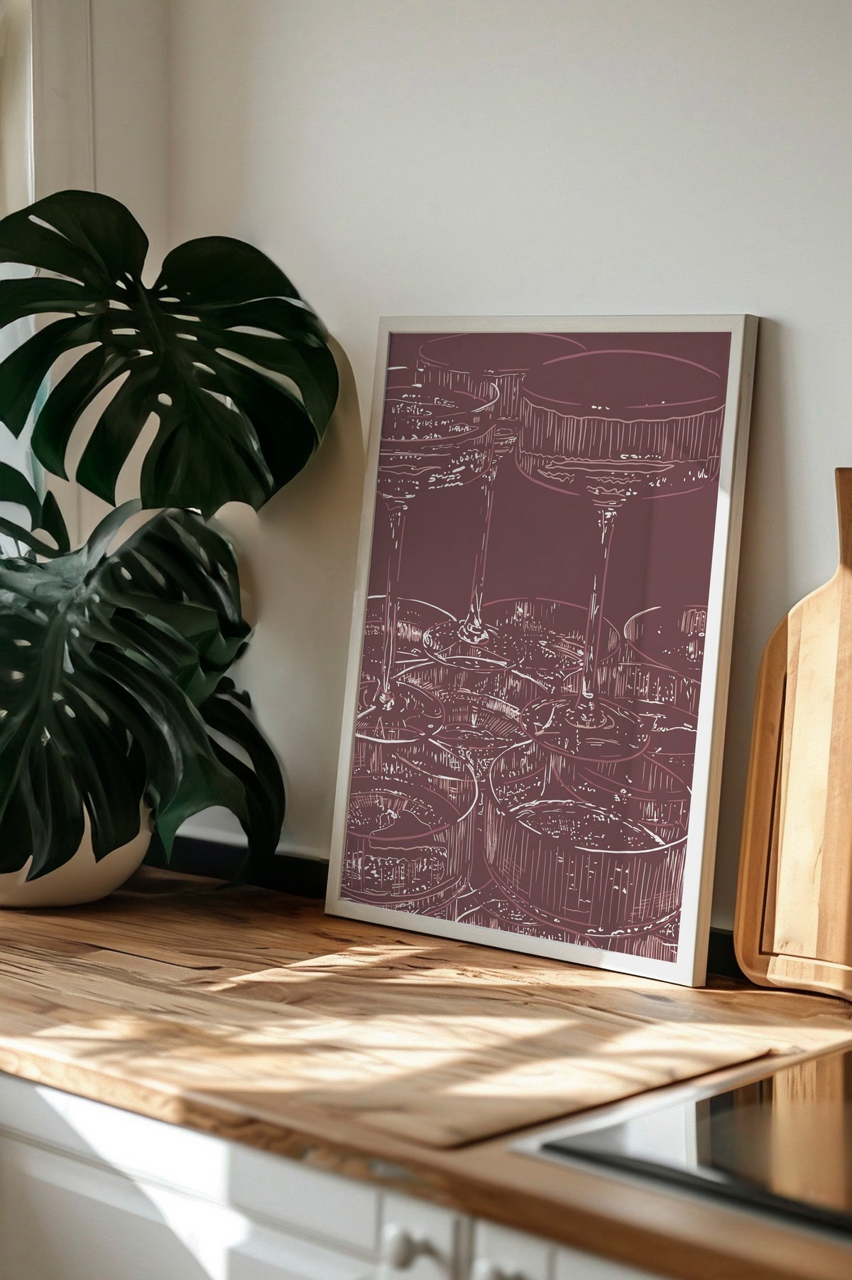 Zarif Bardak Deseni Poster – Beyaz Çerçeveli Tablo