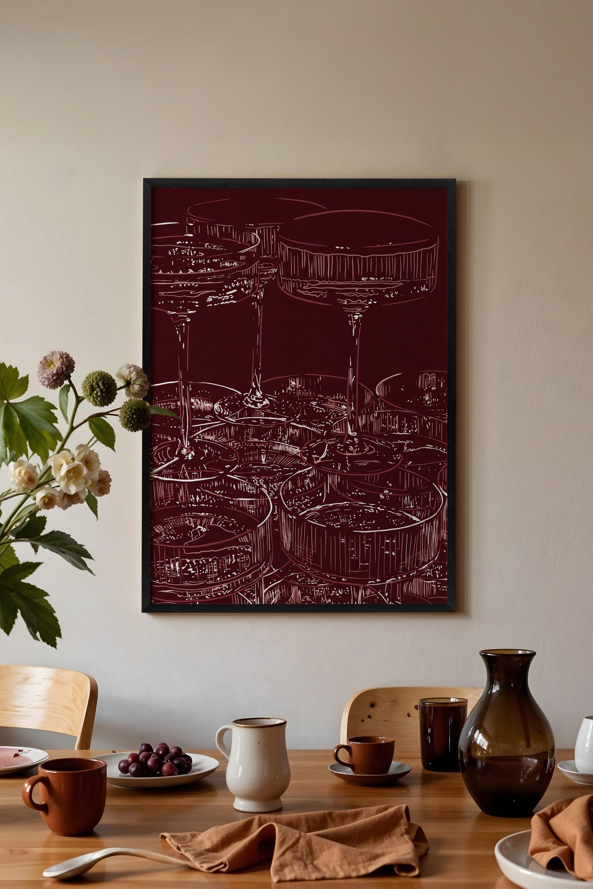 Zarif Bardak Deseni Poster – Siyah Çerçeveli Tablo