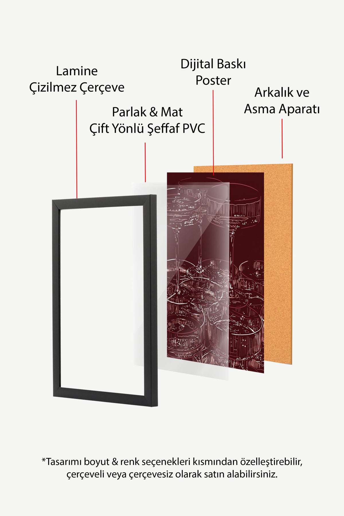Zarif Bardak Deseni Poster – Siyah Çerçeveli Tablo