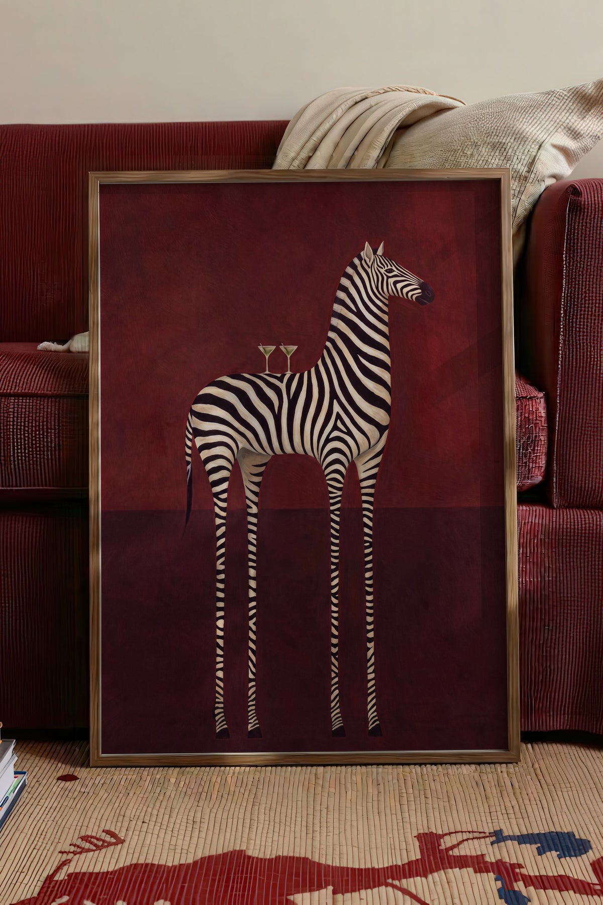 Garip Zebra Yorumu Poster – Kahverengi Çerçeveli Tablo