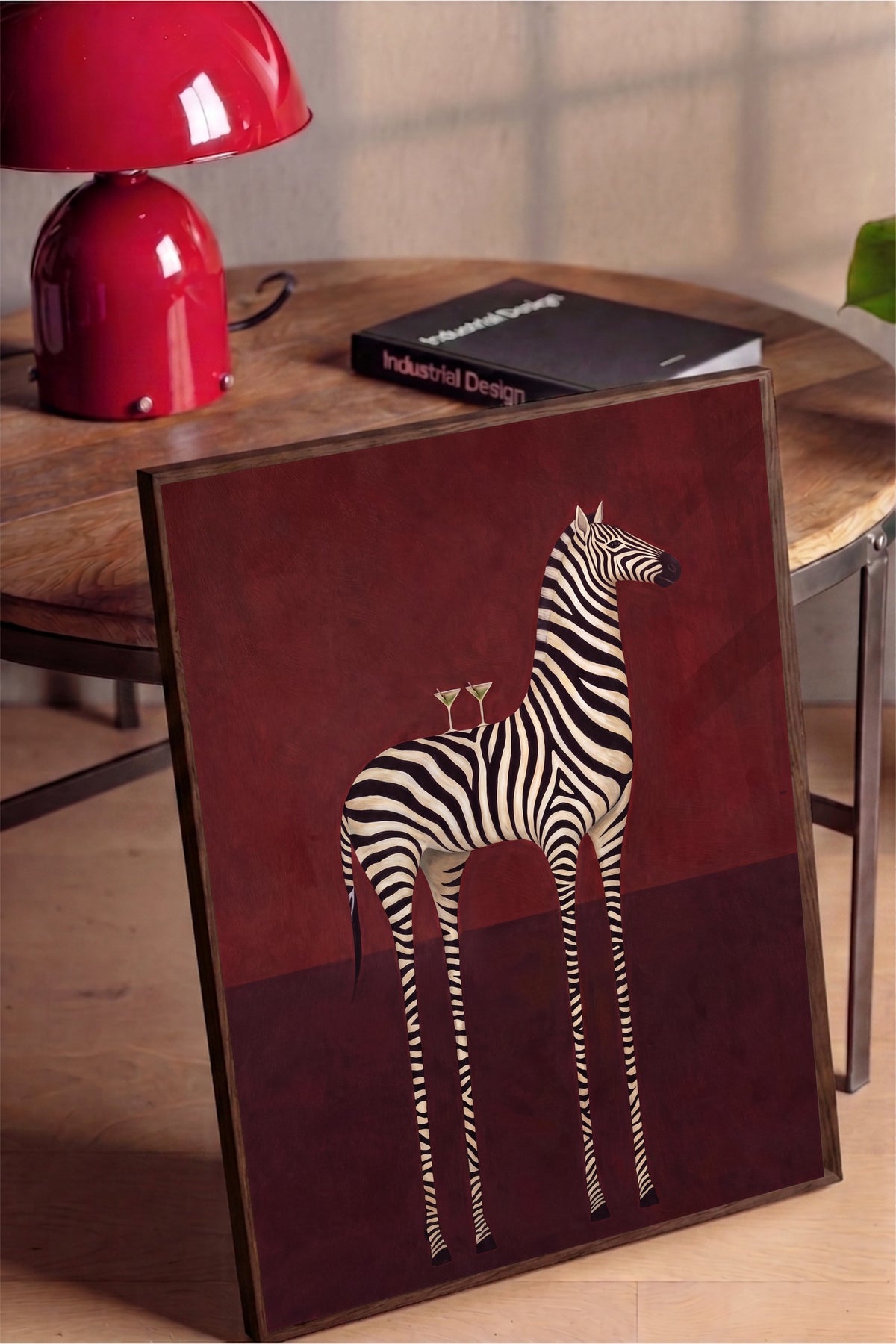 Garip Zebra Yorumu Poster – Kahverengi Çerçeveli Tablo