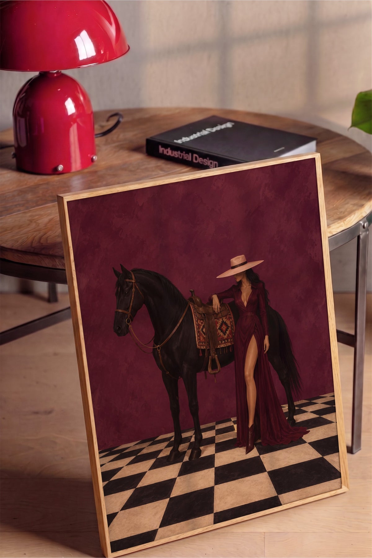At ve Kadın Figürü Poster – Ahşap Çerçeveli Tablo