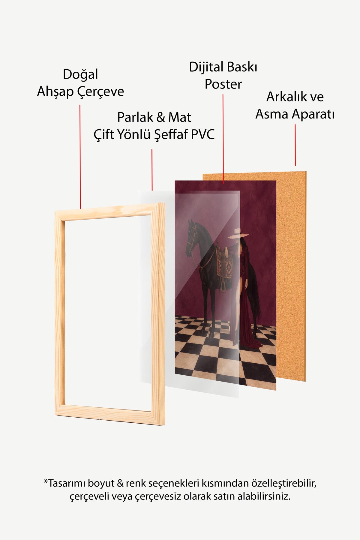 At ve Kadın Figürü Poster – Ahşap Çerçeveli Tablo
