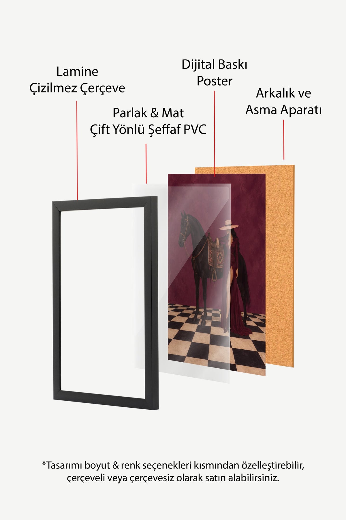 At ve Kadın Figürü Poster – Siyah Çerçeveli Tablo