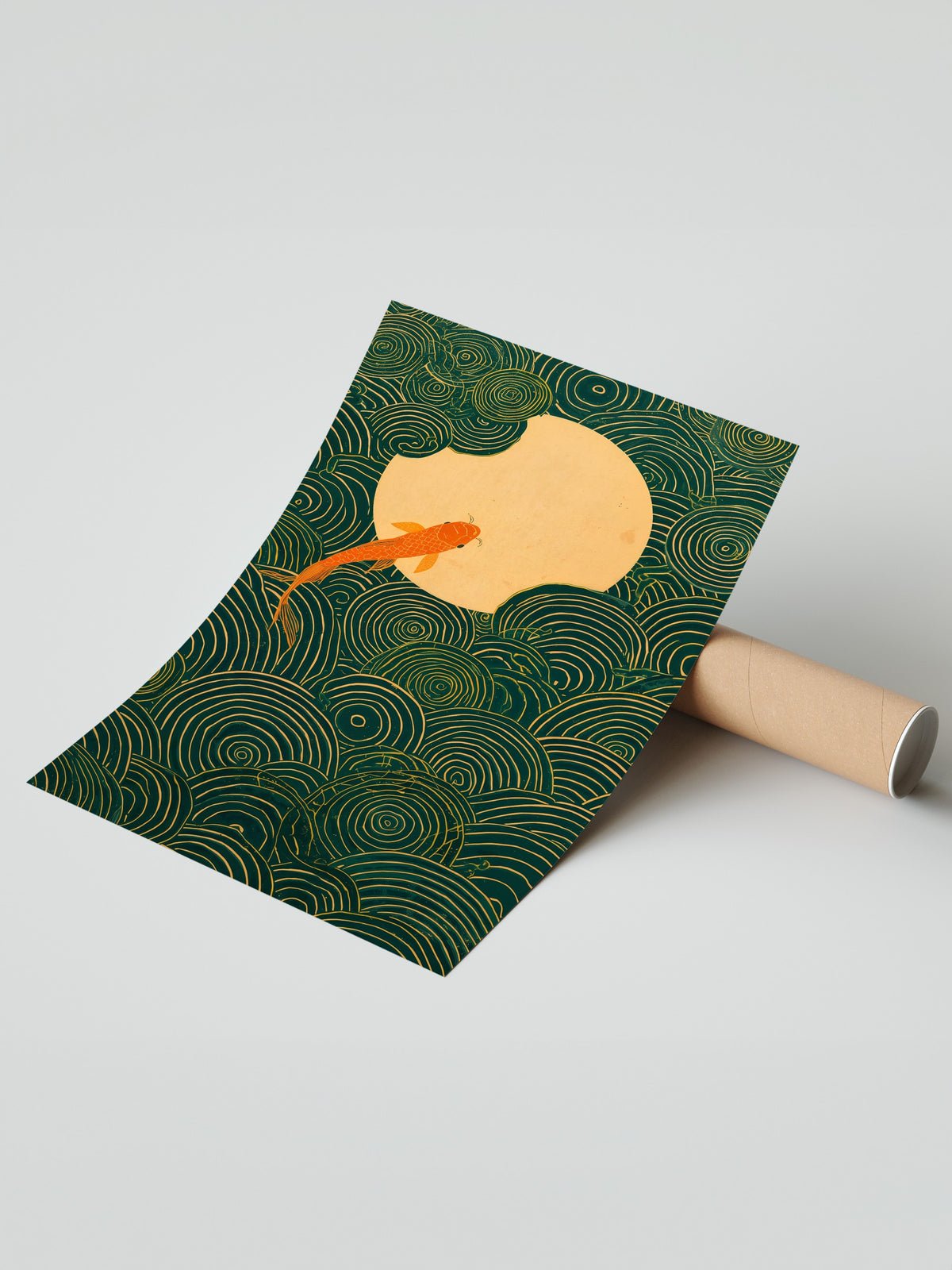 Dairesel Desenler ve Koi Balığı Çerçevesiz Poster