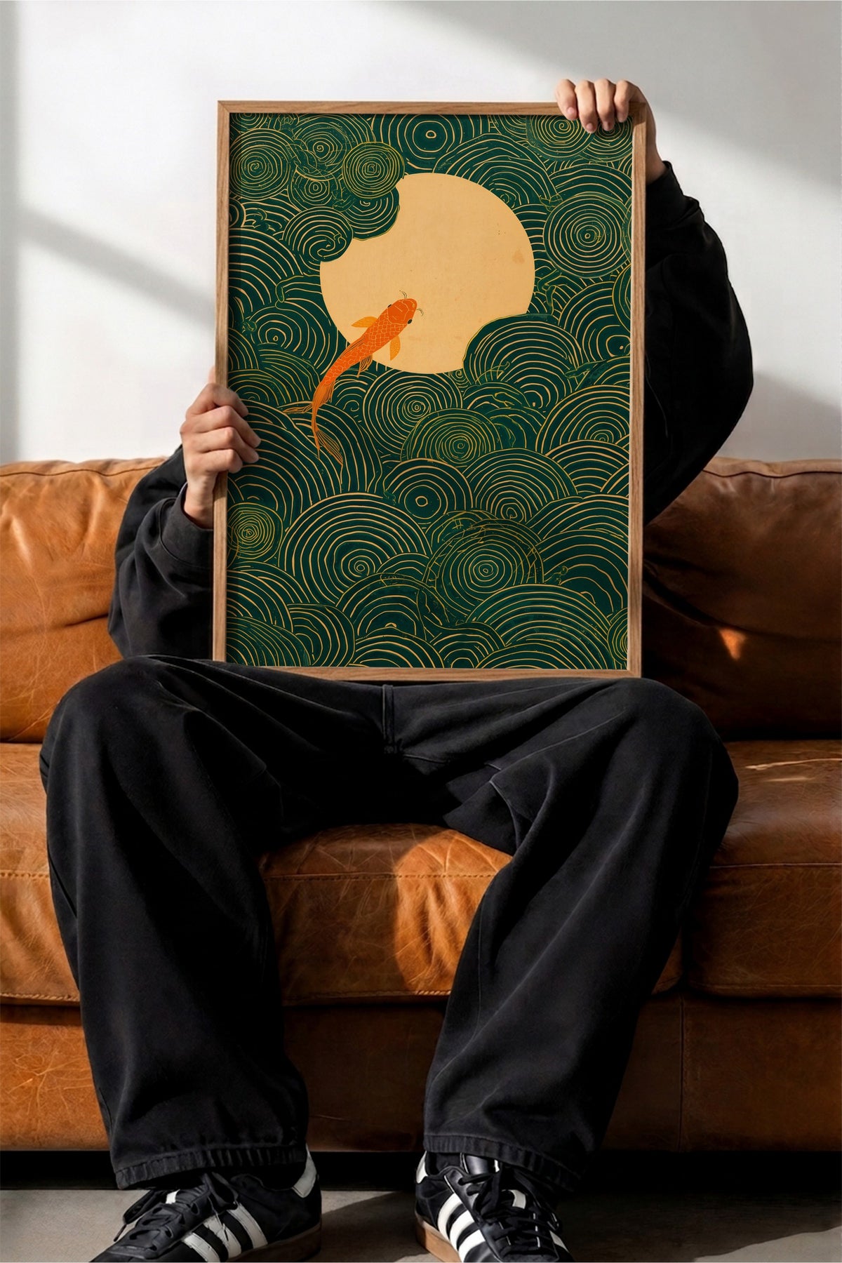 Dairesel Desenler ve Koi Balığı Poster – Ahşap Çerçeveli Tablo