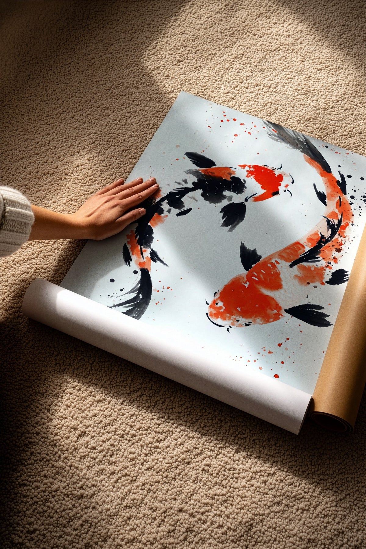 Soyut Japon Balığı İllüstrasyonu Çerçevesiz Poster
