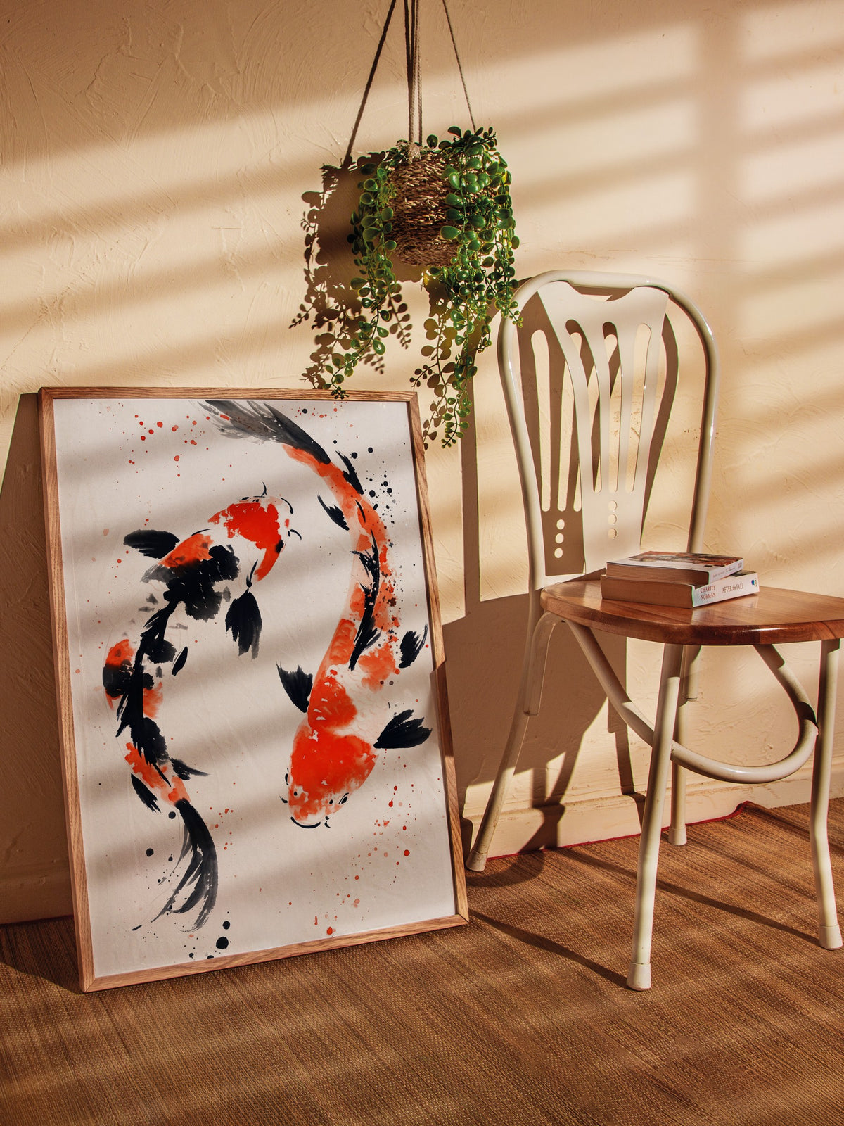Soyut Japon Balığı İllüstrasyonu Poster – Ahşap Çerçeveli Tablo