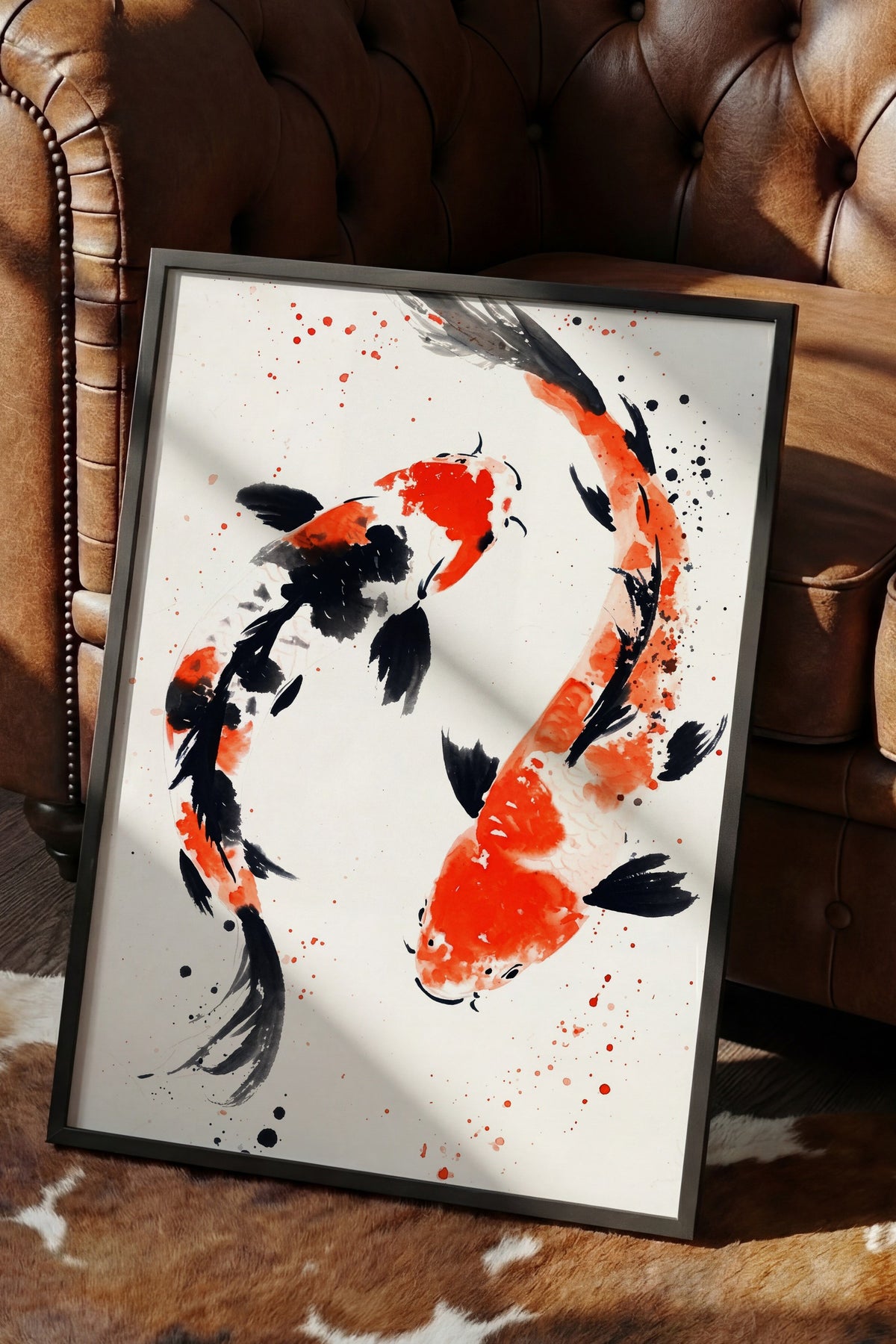 Soyut Japon Balığı İllüstrasyonu Poster – Siyah Çerçeveli Tablo
