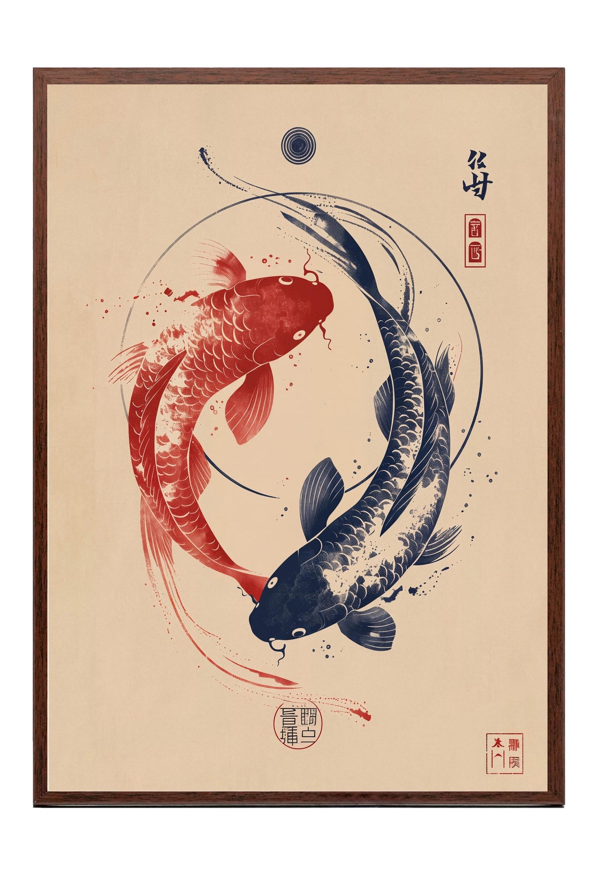 Zen Balıkları Poster – Kahverengi Çerçeveli Tablo