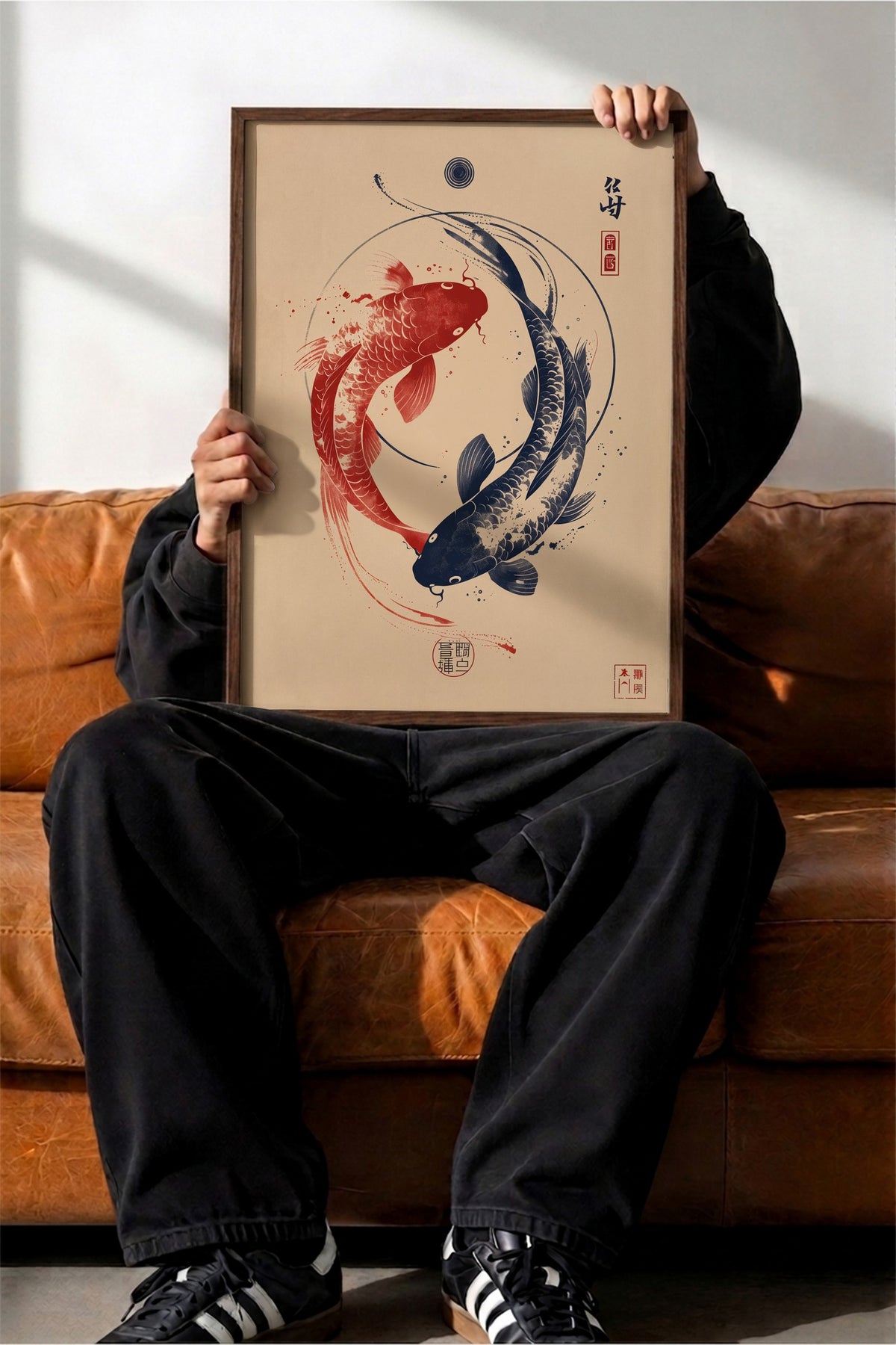Zen Balıkları Poster – Kahverengi Çerçeveli Tablo