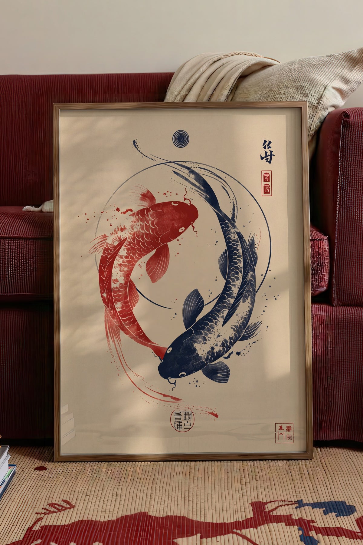 Zen Balıkları Poster – Kahverengi Çerçeveli Tablo
