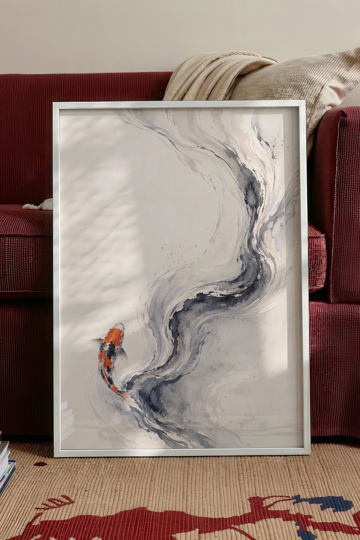 Suluboya Koi Balığı Poster – Beyaz Çerçeveli Tablo