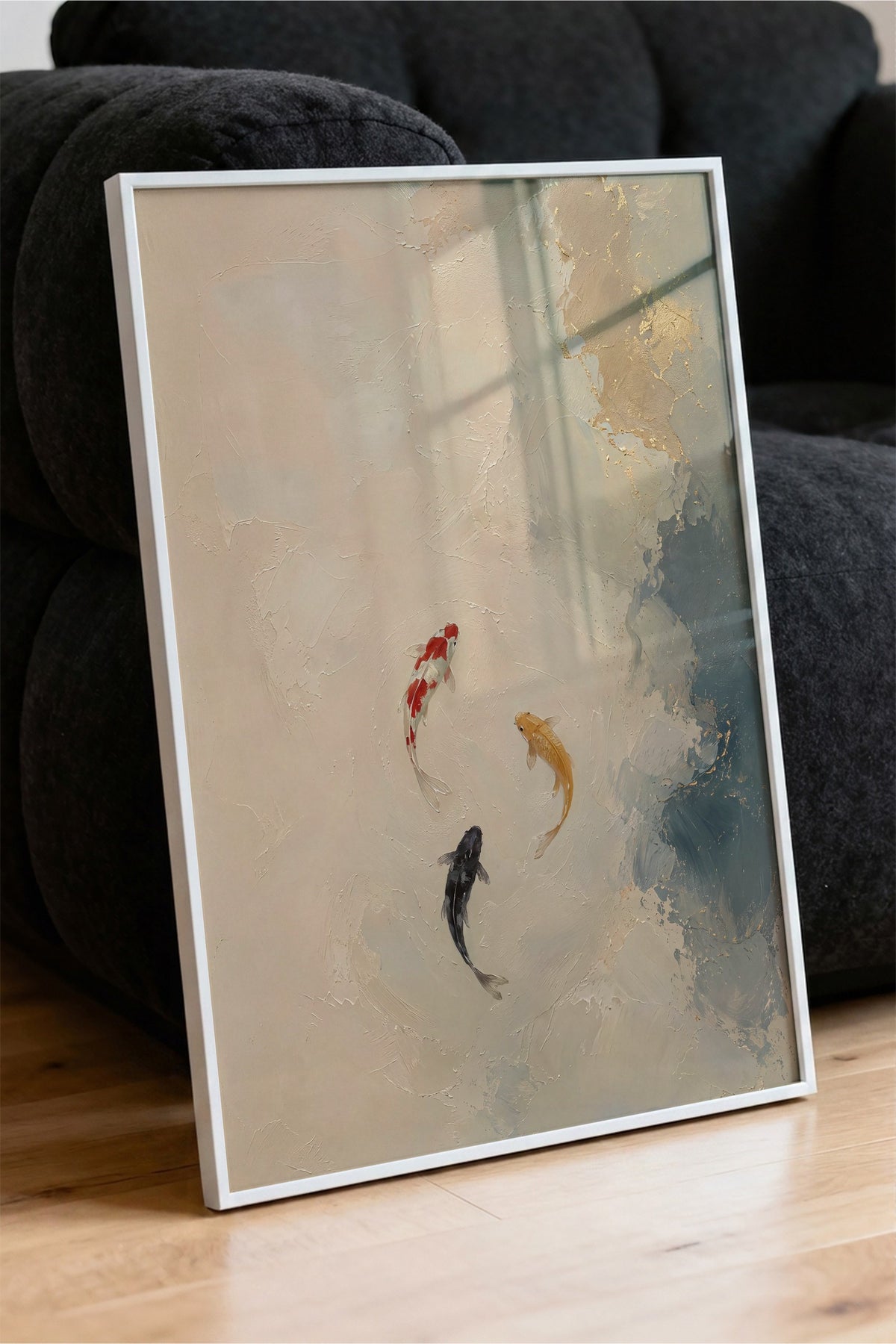 Soyut Koi Balıkları Poster – Beyaz Çerçeveli Tablo