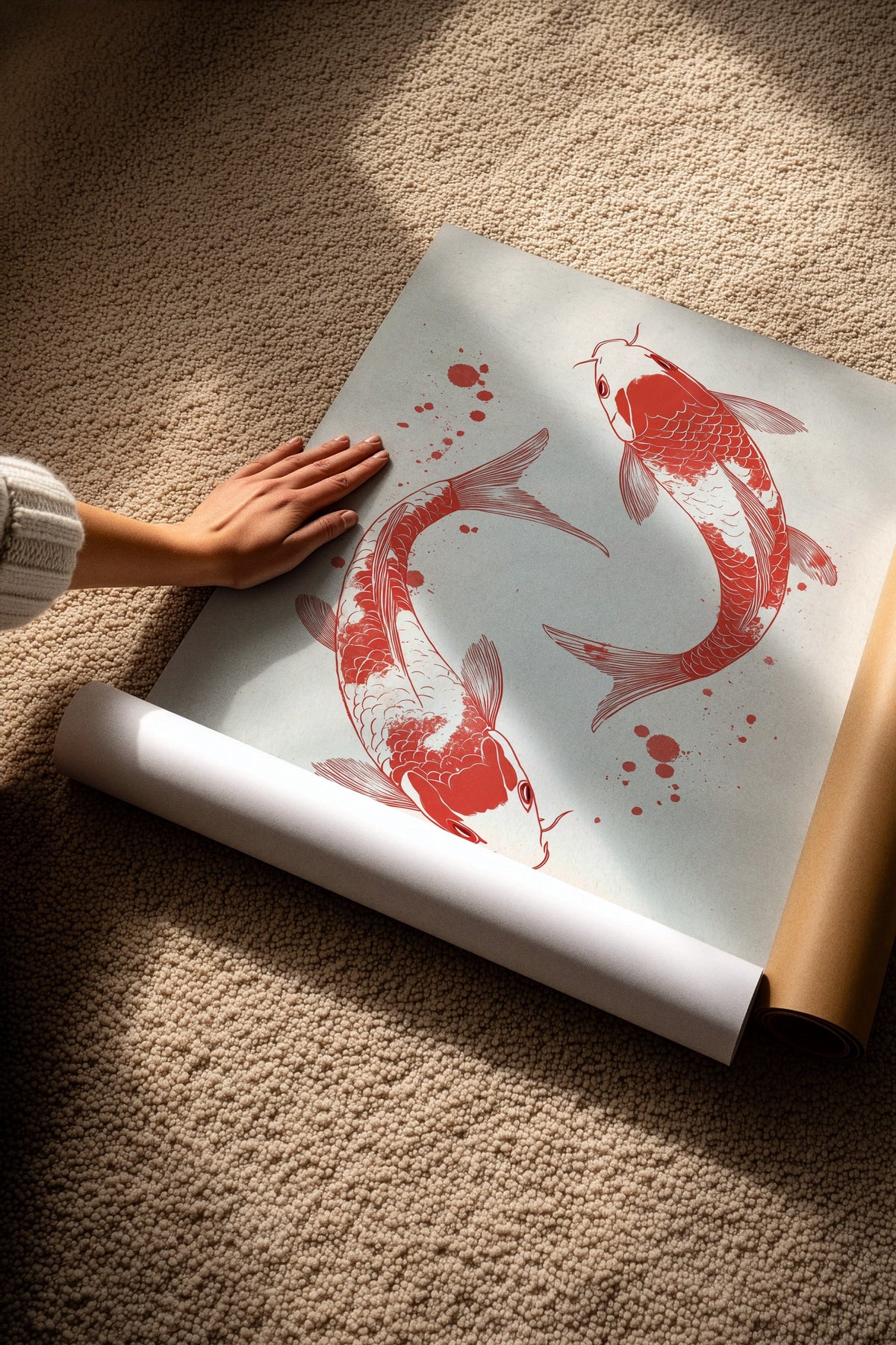 Koi Balıkları İllüstrasyonu Çerçevesiz Poster