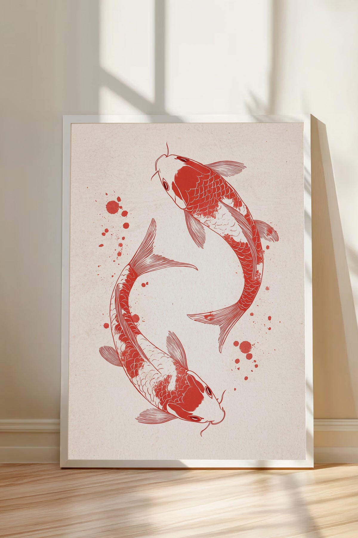Koi Balıkları İllüstrasyonu Poster – Beyaz Çerçeveli Tablo