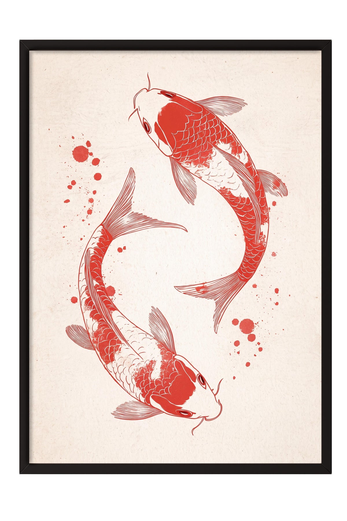 Koi Balıkları İllüstrasyonu Poster – Siyah Çerçeveli Tablo
