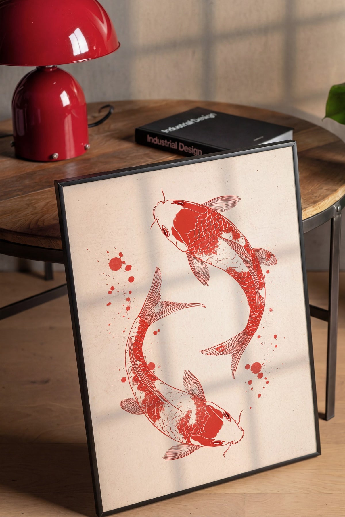 Koi Balıkları İllüstrasyonu Poster – Siyah Çerçeveli Tablo