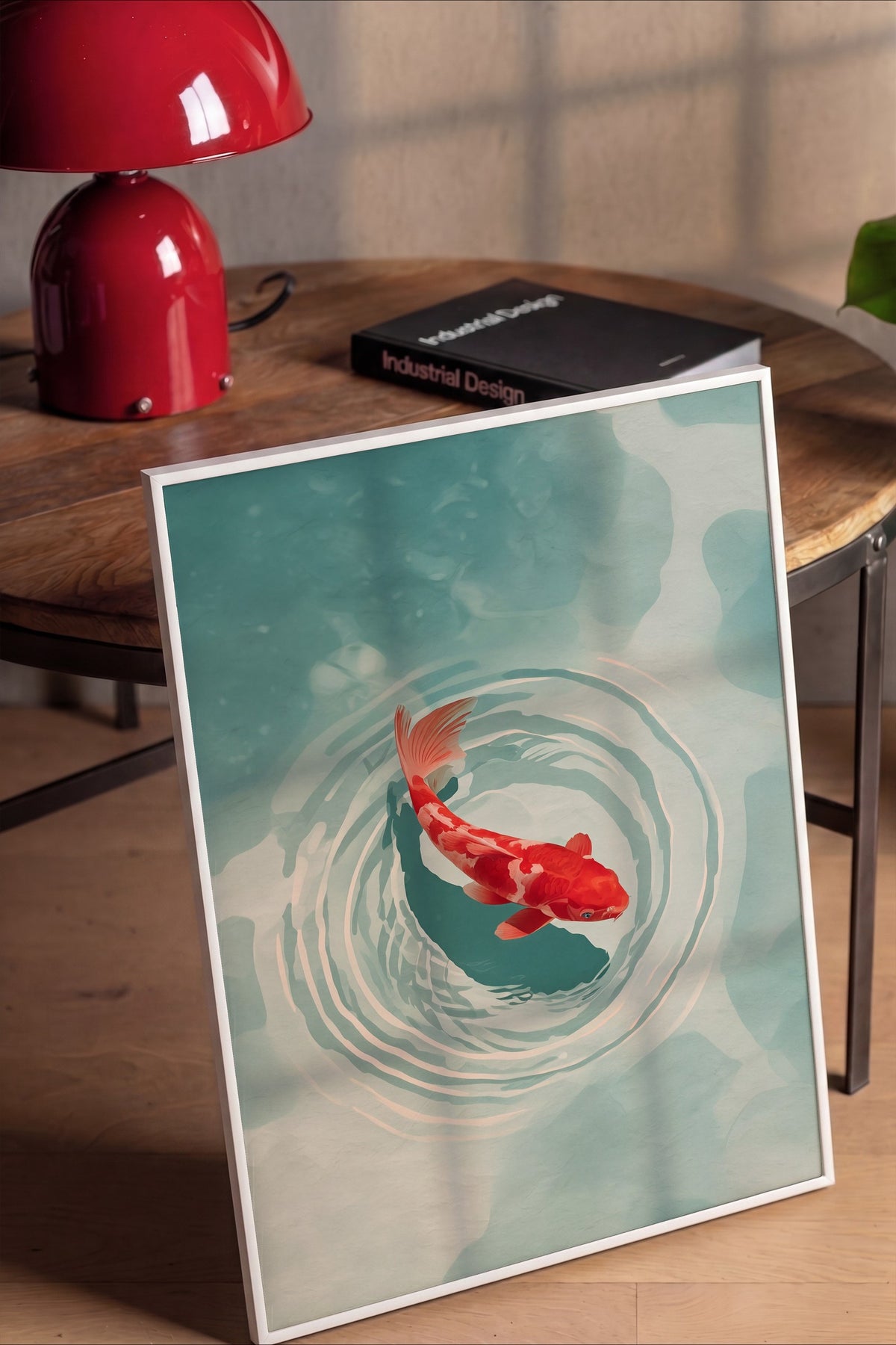 Su Üzerinde Koi Balığı Poster – Beyaz Çerçeveli Tablo