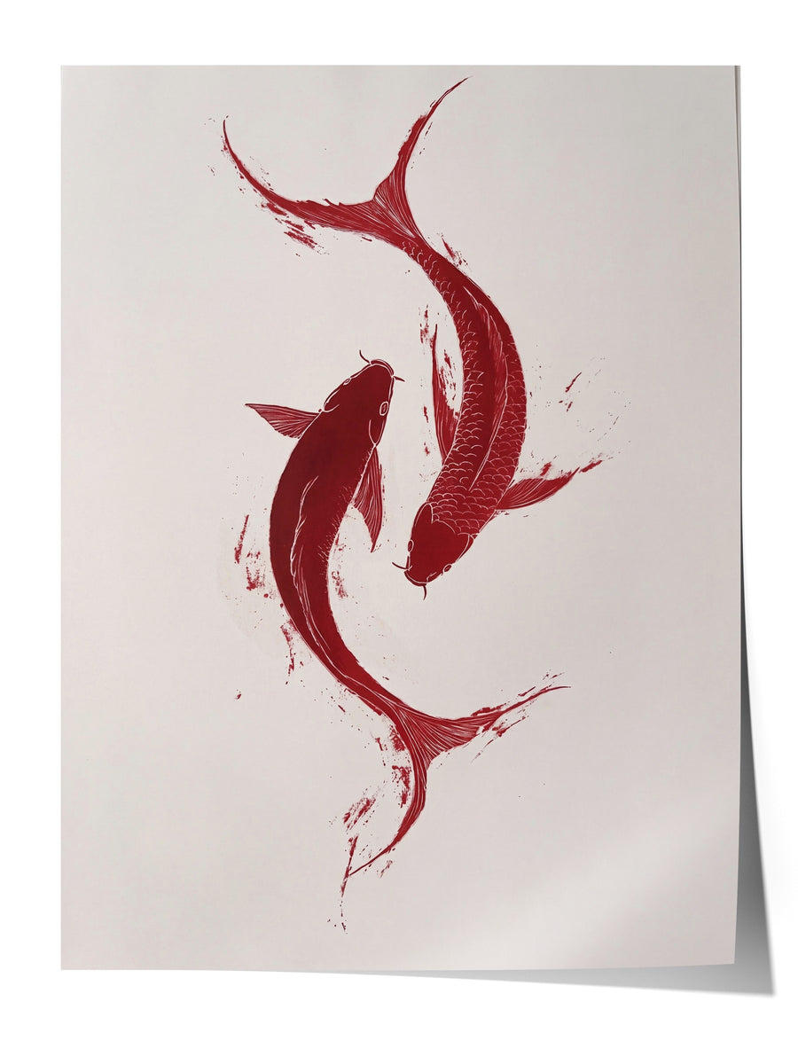 Kırmızı Balık Çiftleri Çerçevesiz Poster