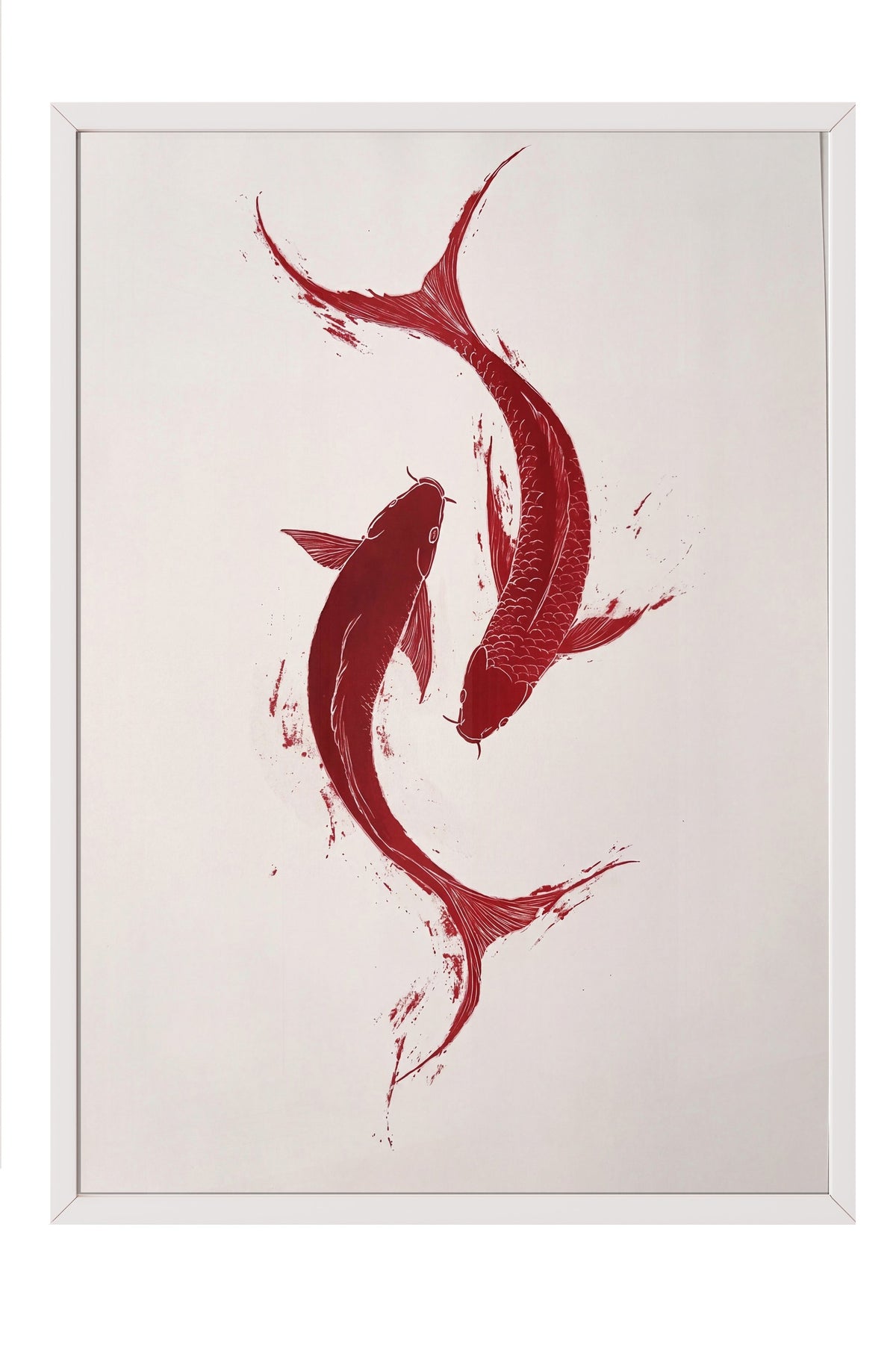 Kırmızı Balık Çiftleri Poster – Beyaz Çerçeveli Tablo