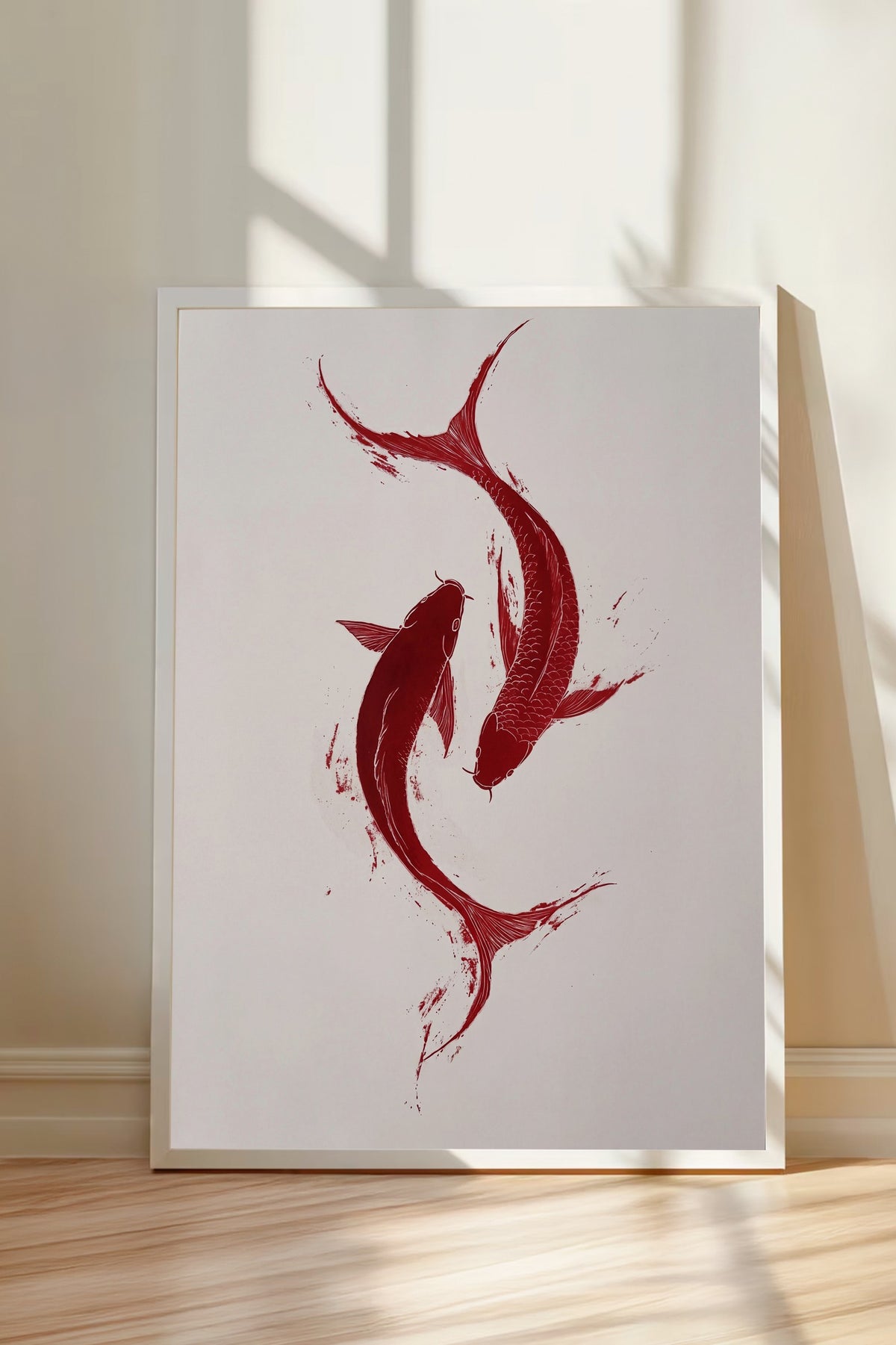 Kırmızı Balık Çiftleri Poster – Beyaz Çerçeveli Tablo