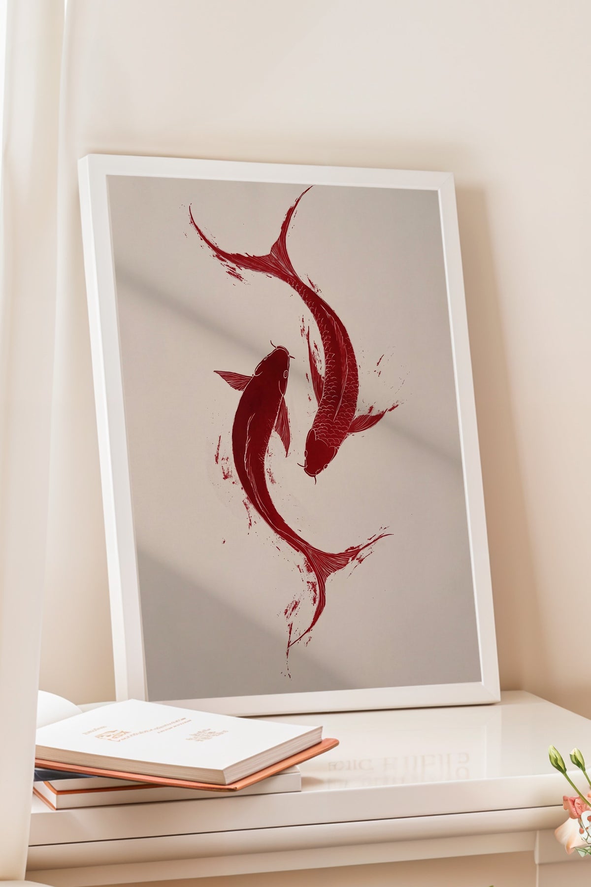 Kırmızı Balık Çiftleri Poster – Beyaz Çerçeveli Tablo
