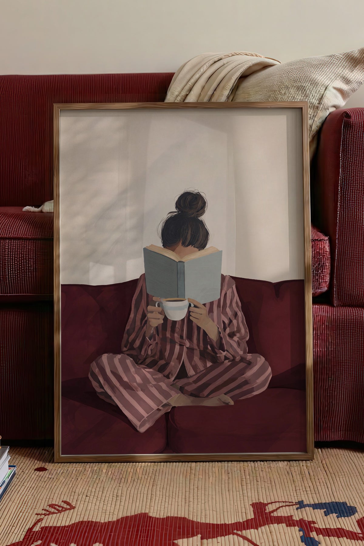 Kitap Okuyan Kız Poster – Kahverengi Çerçeveli Tablo